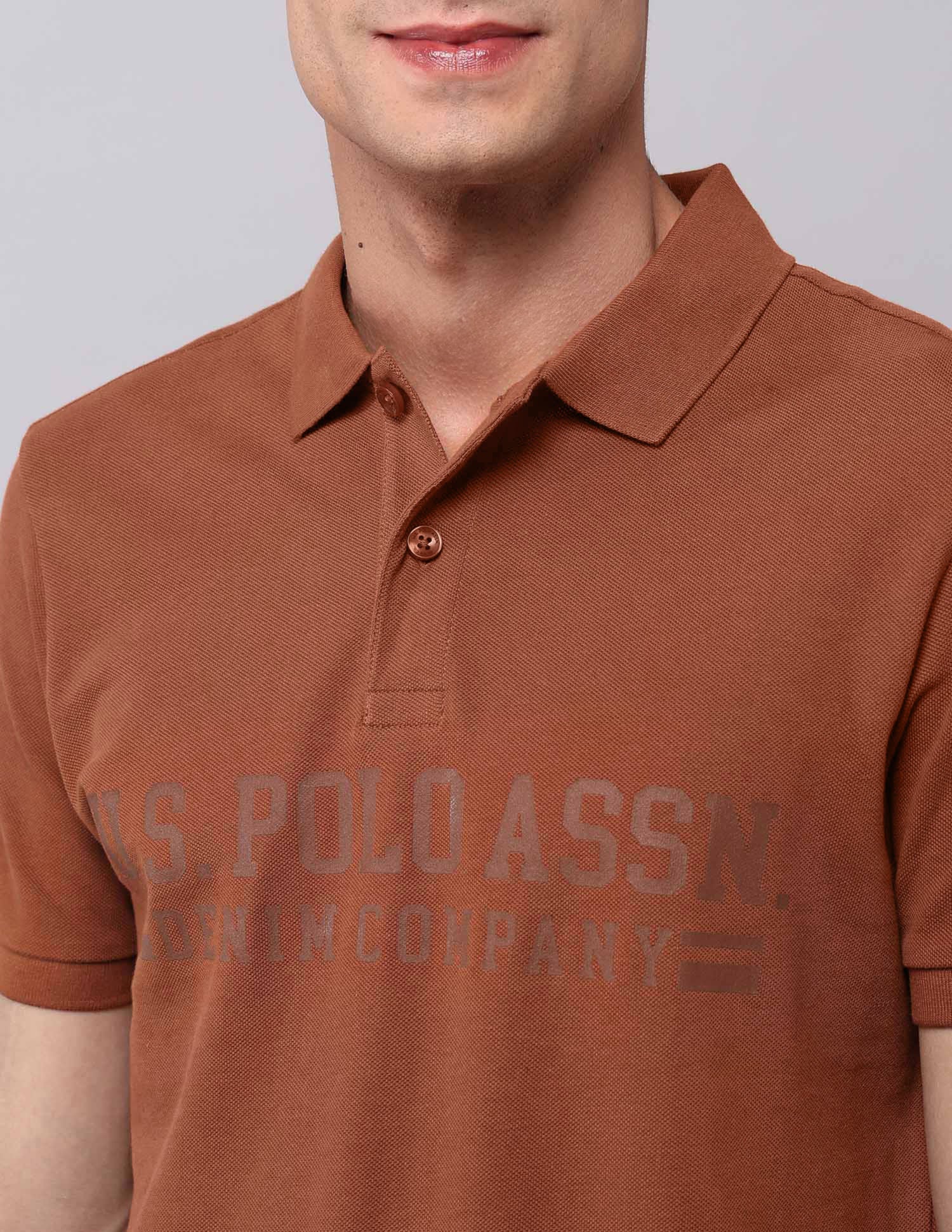 Brand Printed Muscle Fit Polo Shirt Rust - U.S. Polo Assn. India | Large
