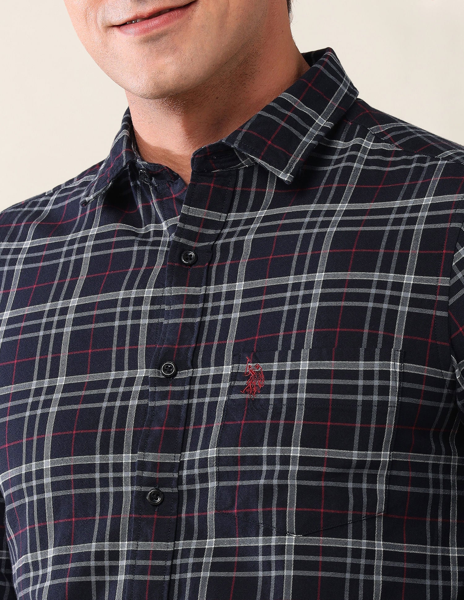 Tailored Fit Checked Shirt Navy - U.S. Polo Assn. India | Large