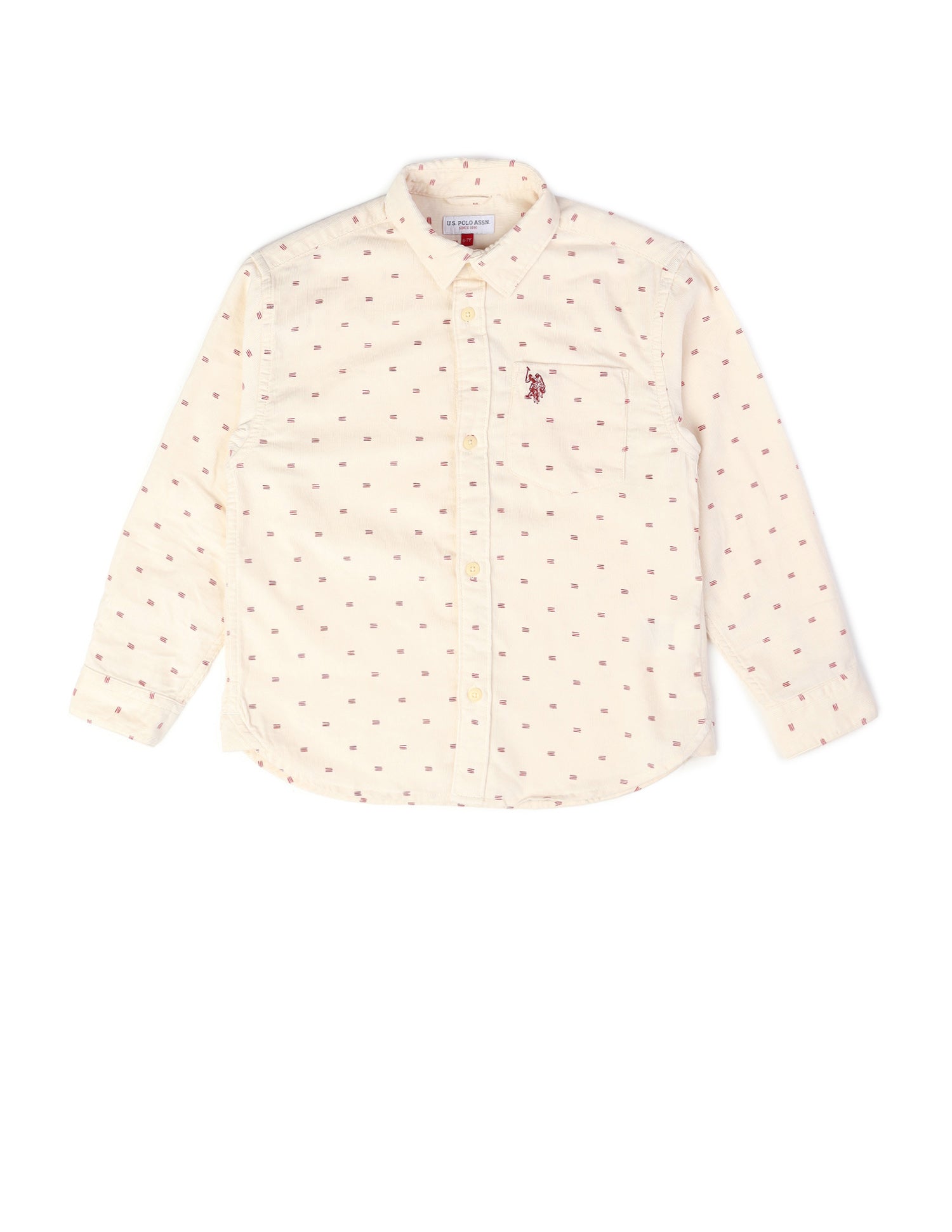 Boys Geometric Printed Pure Cotton Shirt Off White - U.S. POLO ASSN. | Large