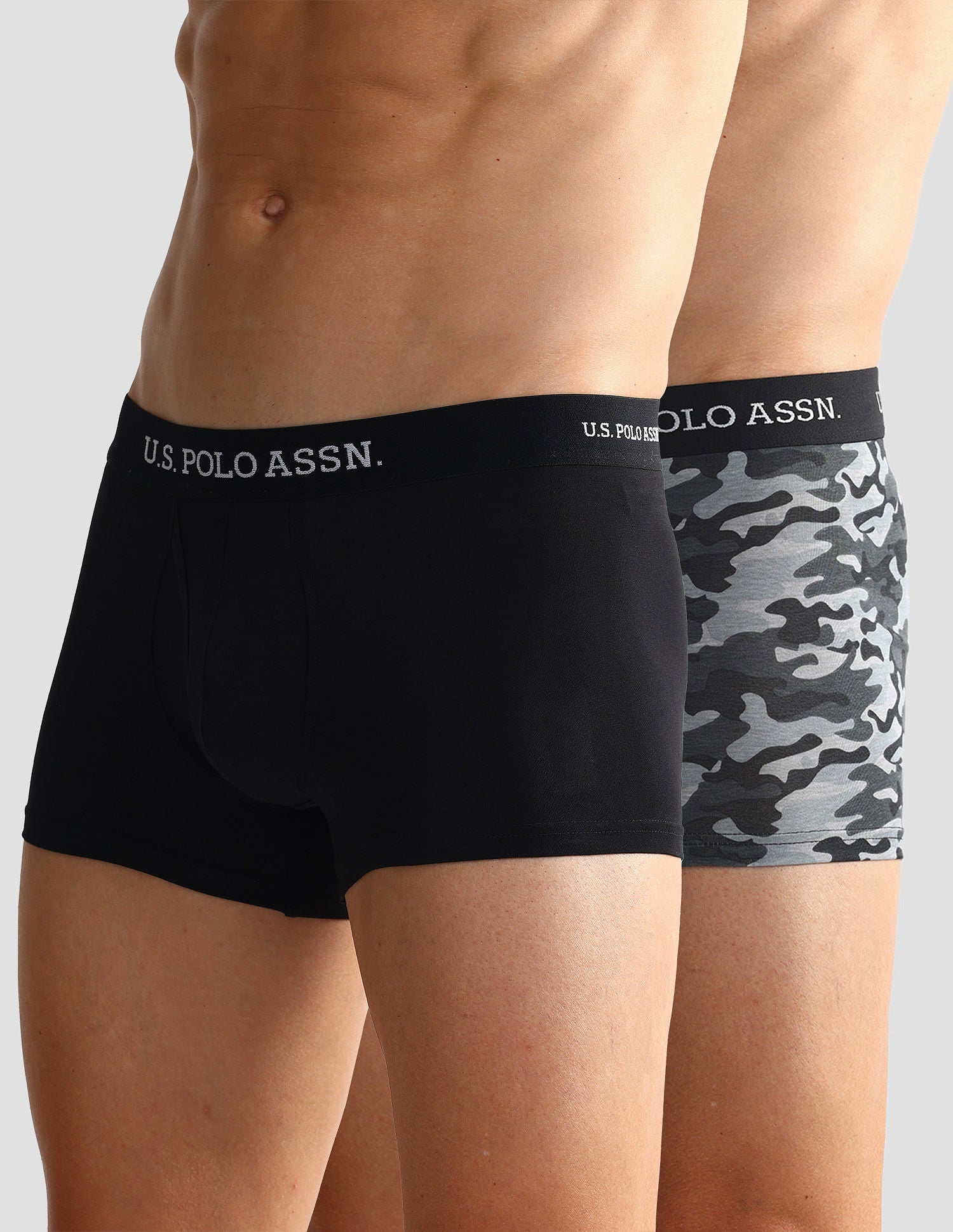 Elastic Waistband Ribbed Solid OET10 Trunks - Pack Of 2 Camo Black and Black - U.S. POLO ASSN. | Large