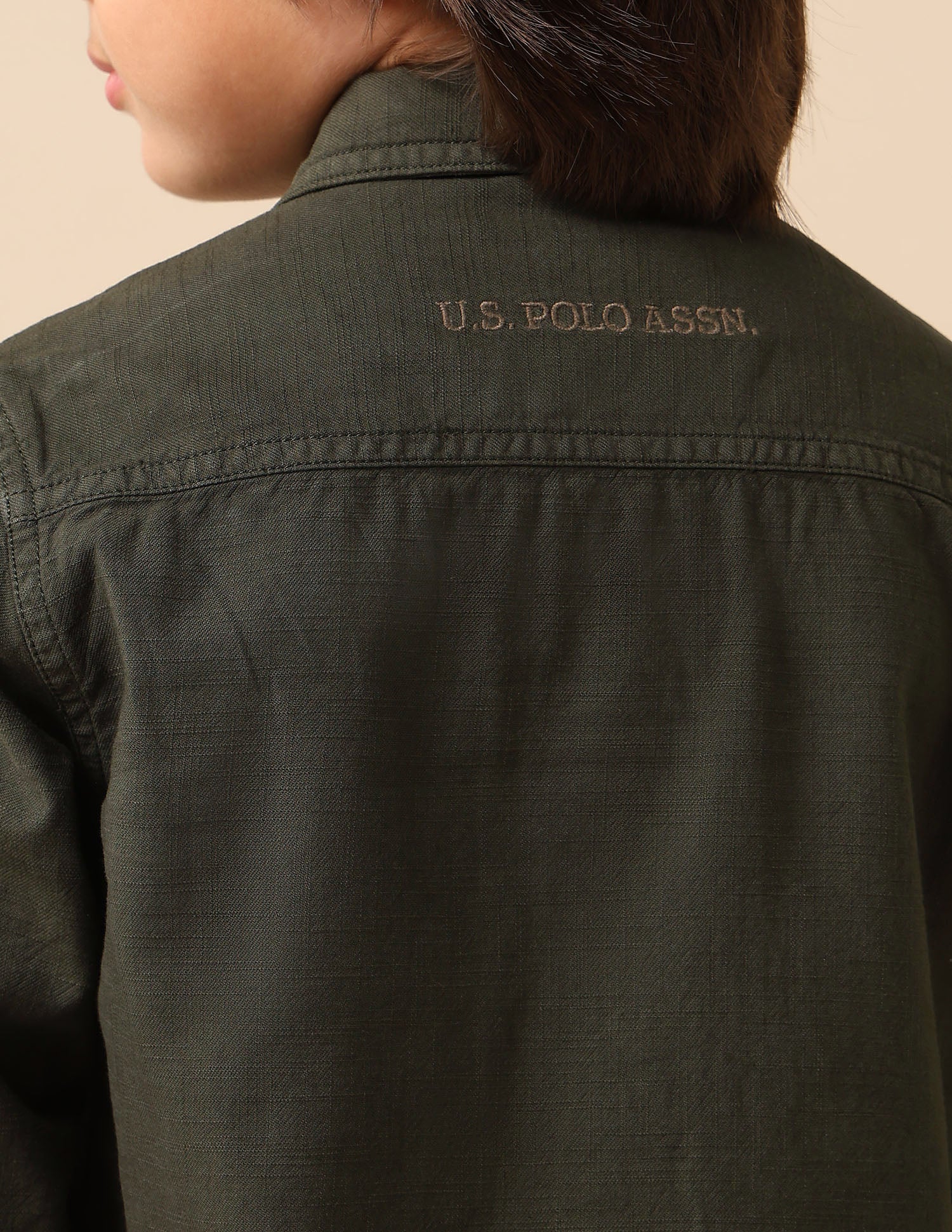 Boys Regular Fit Solid Shirt Olive - U.S. POLO ASSN. | Large