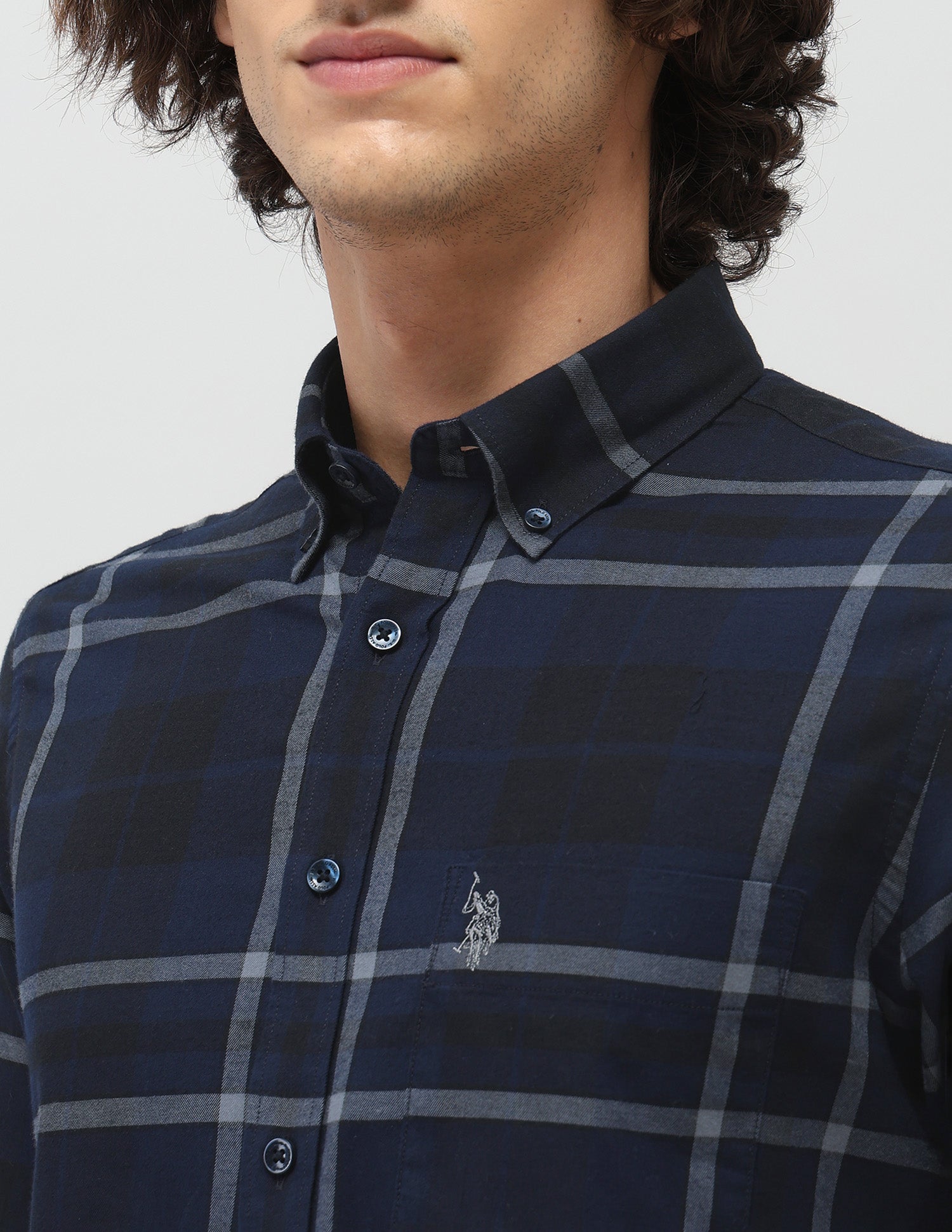 Plaid Checked Tailored Fit Shirt Navy - U.S. Polo Assn. India | Large
