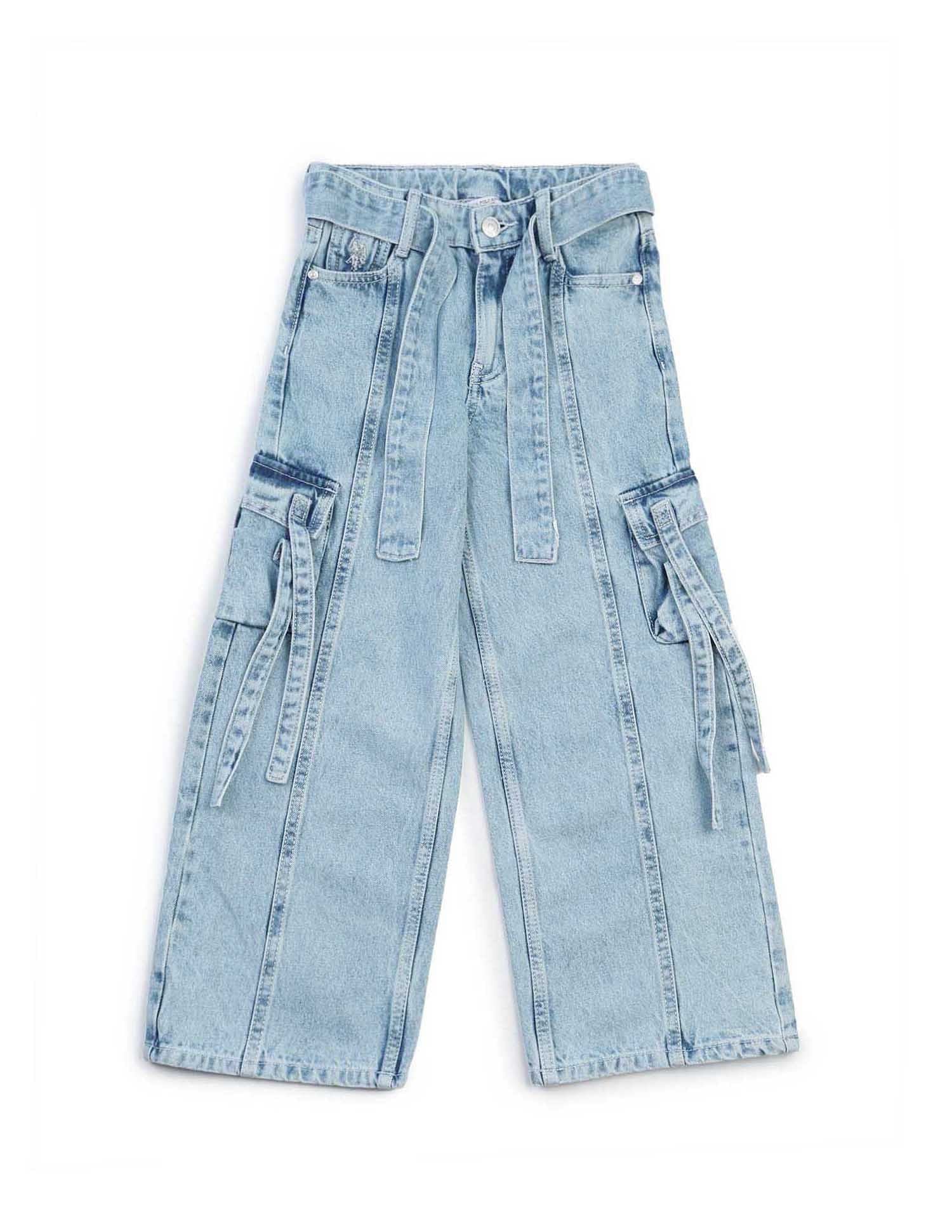 Girls Wide Leg Fit Cargo Jeans Navy - U.S. POLO ASSN. | Large