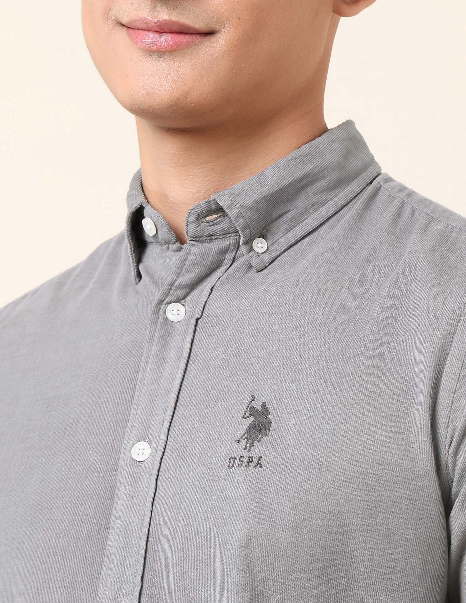 Tailored Fit Corduroy Shirt Grey - U.S. Polo Assn. India | Large
