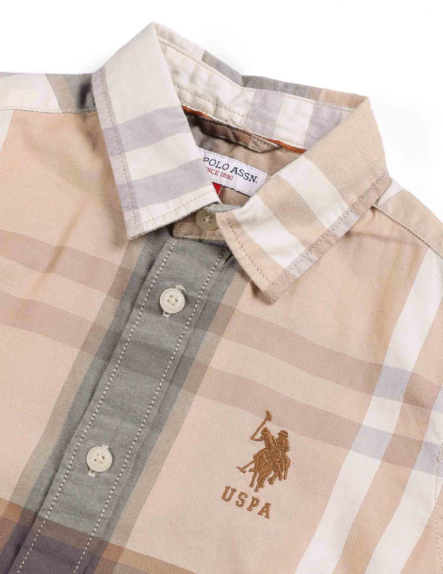 Boys Plaid Check Shirt Brown - U.S. POLO ASSN. | Large