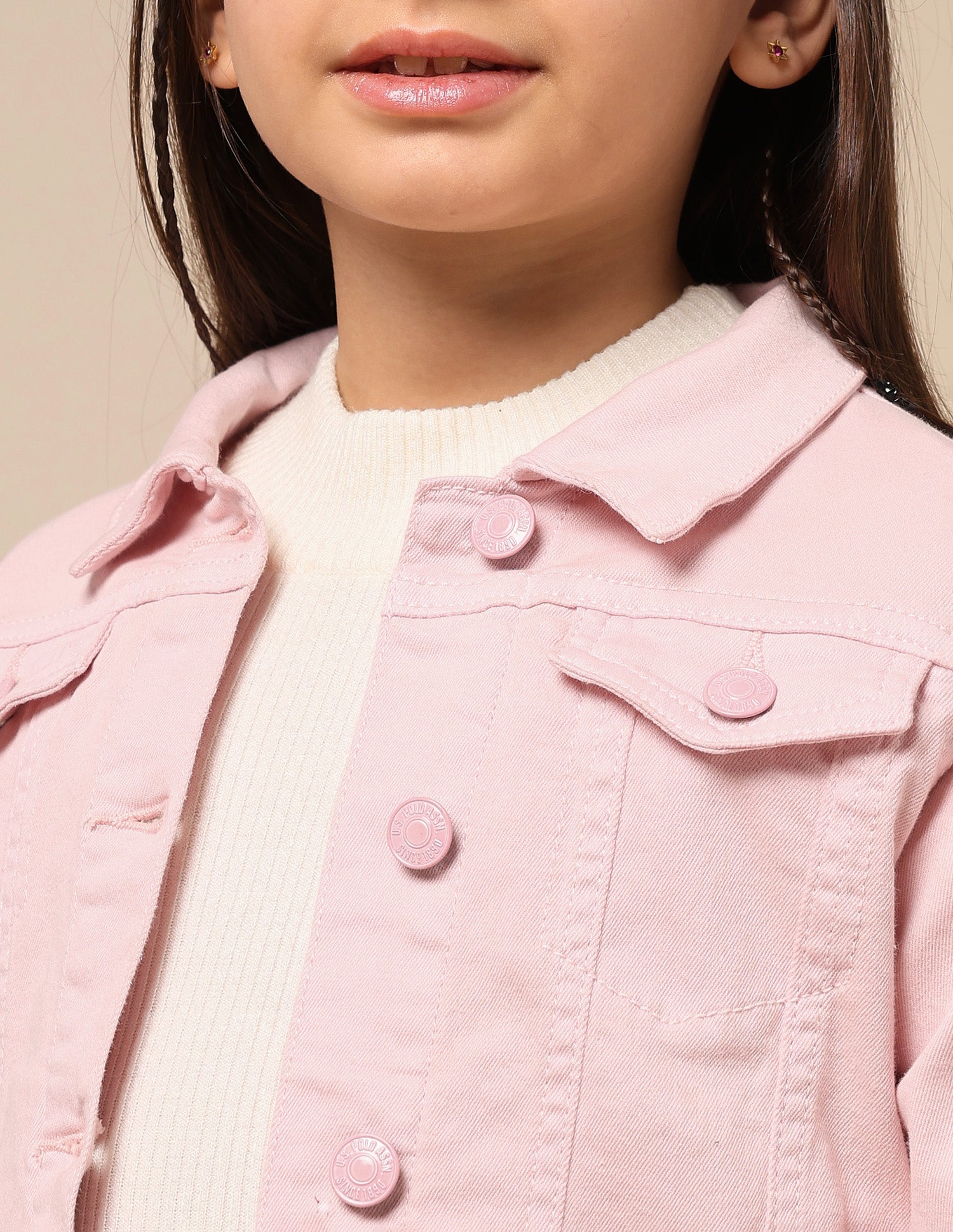 Girls Solid Twill Denim Jacket Light Pink - U.S. POLO ASSN. | Large