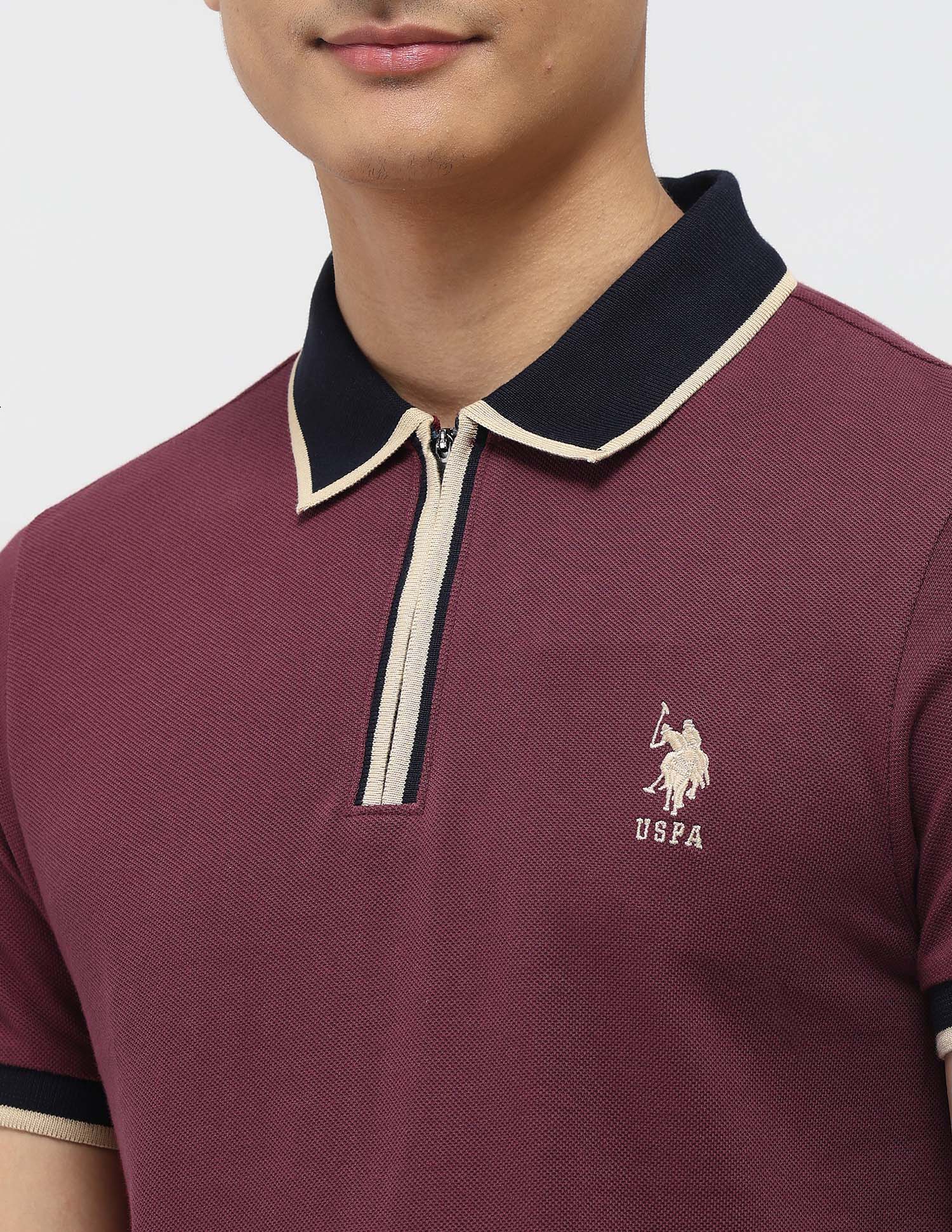 Pure Cotton Muscle Fit Polo Shirt Maroon - U.S. Polo Assn. India | Large