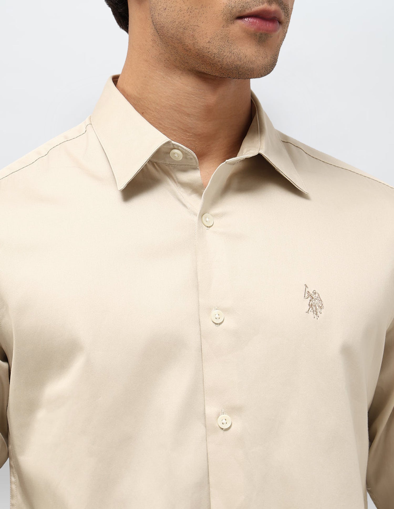 Satin Solid Shirt Beige - U.S. POLO ASSN. | Large