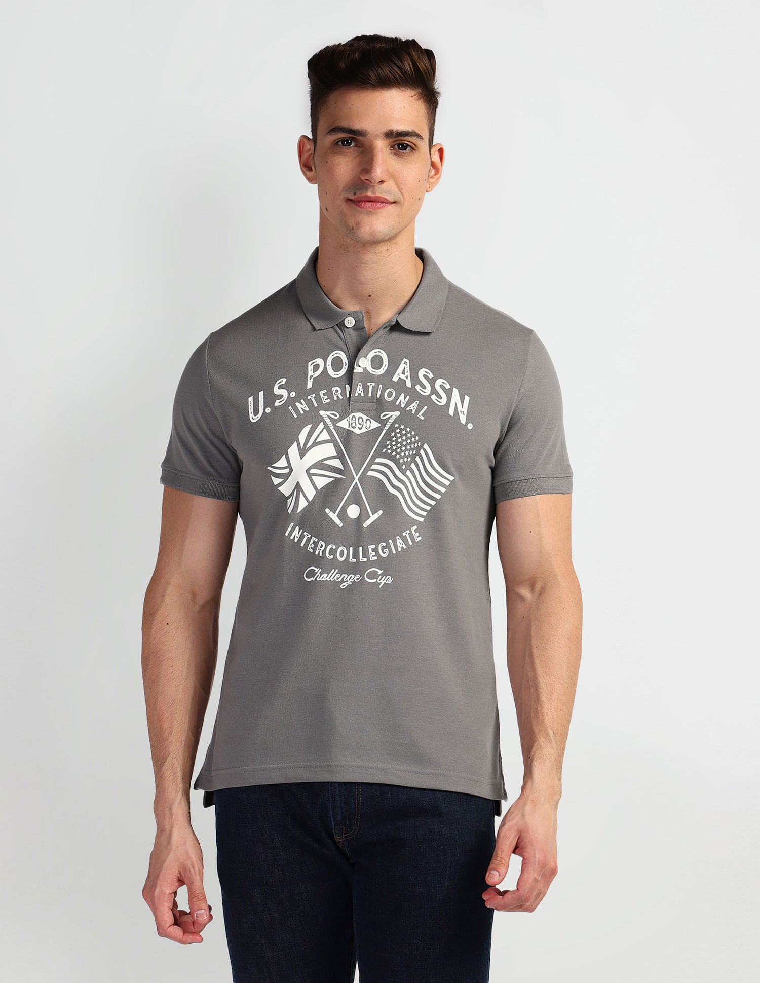 Brand Print Pique Polo Shirt Grey - U.S. POLO ASSN. | Large