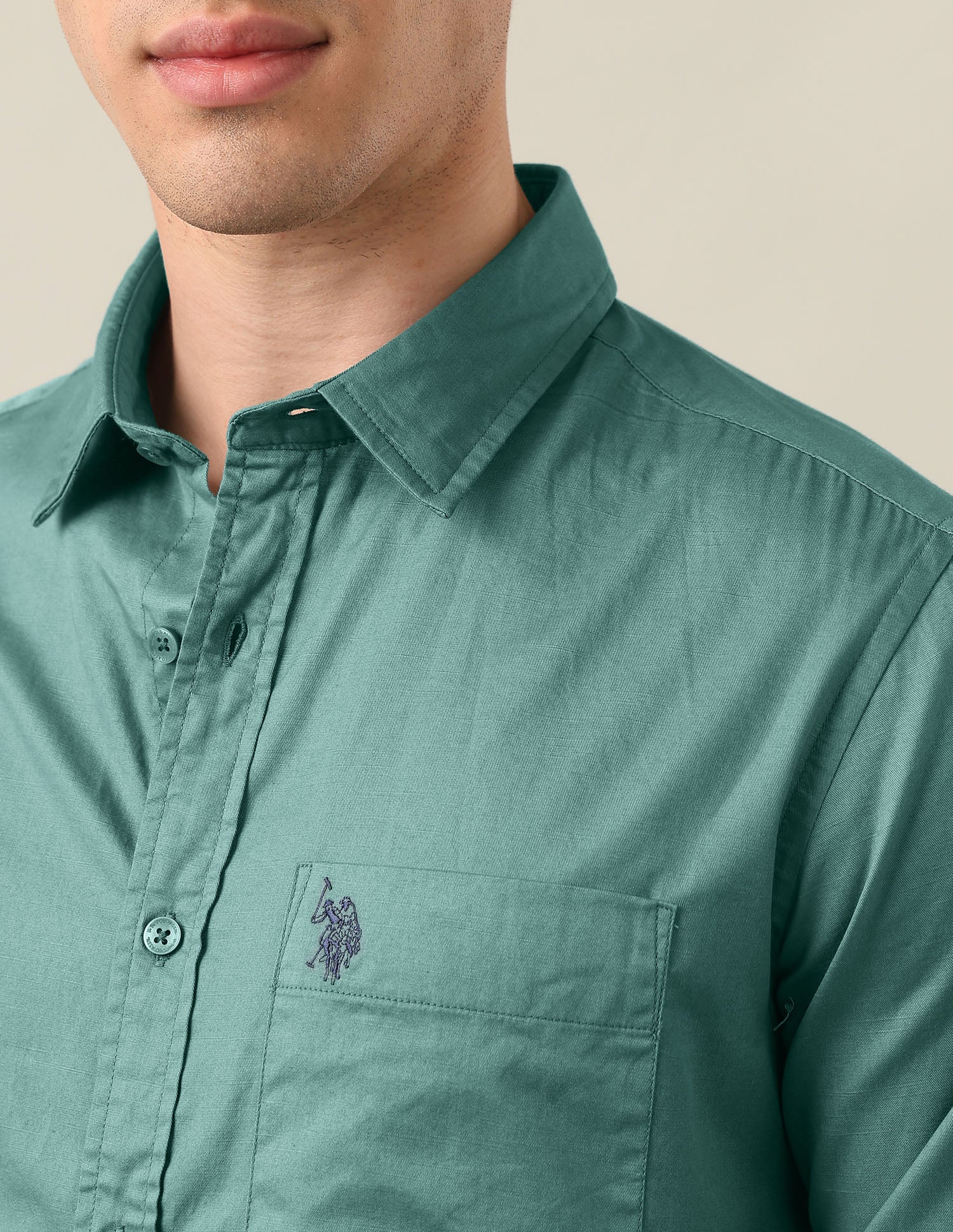 Twill Tailored Fit Shirt Teal - U.S. Polo Assn. India | Large