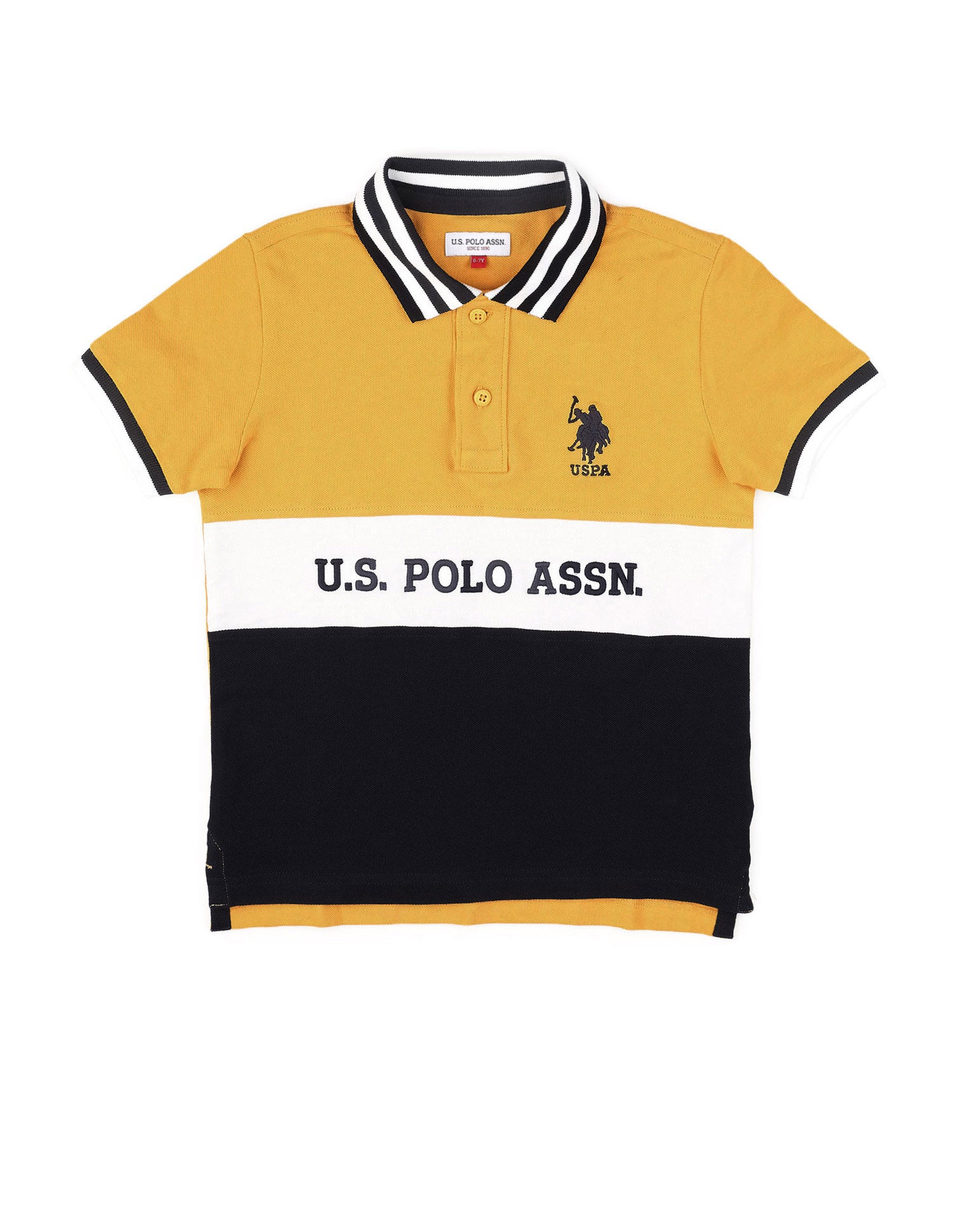 Boys Colour Blocked Pure Cotton Polo Shirt Yellow - U.S. POLO ASSN. | Large