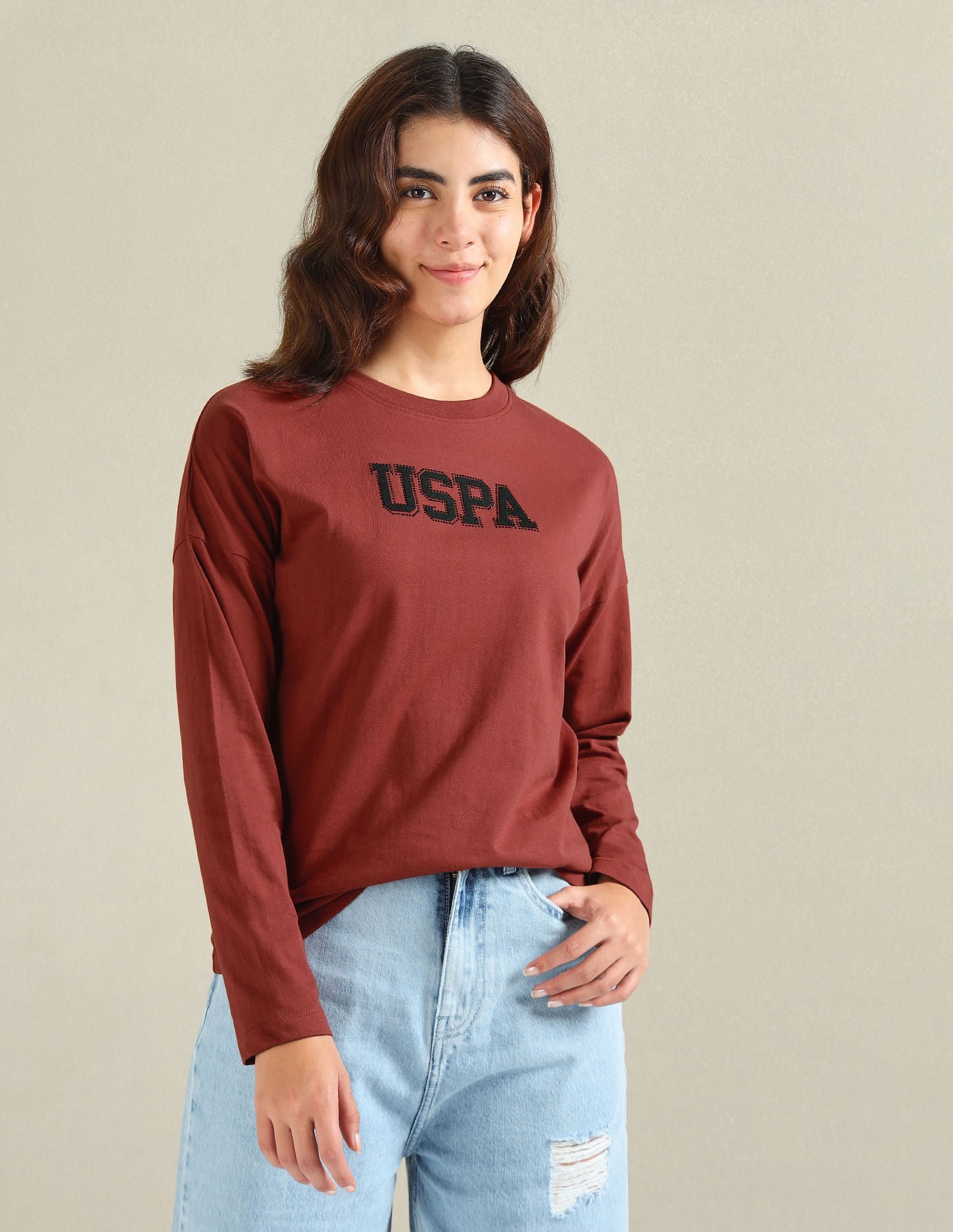 Pure Cotton Embellished T-Shirt Rust - U.S. POLO ASSN. | Large