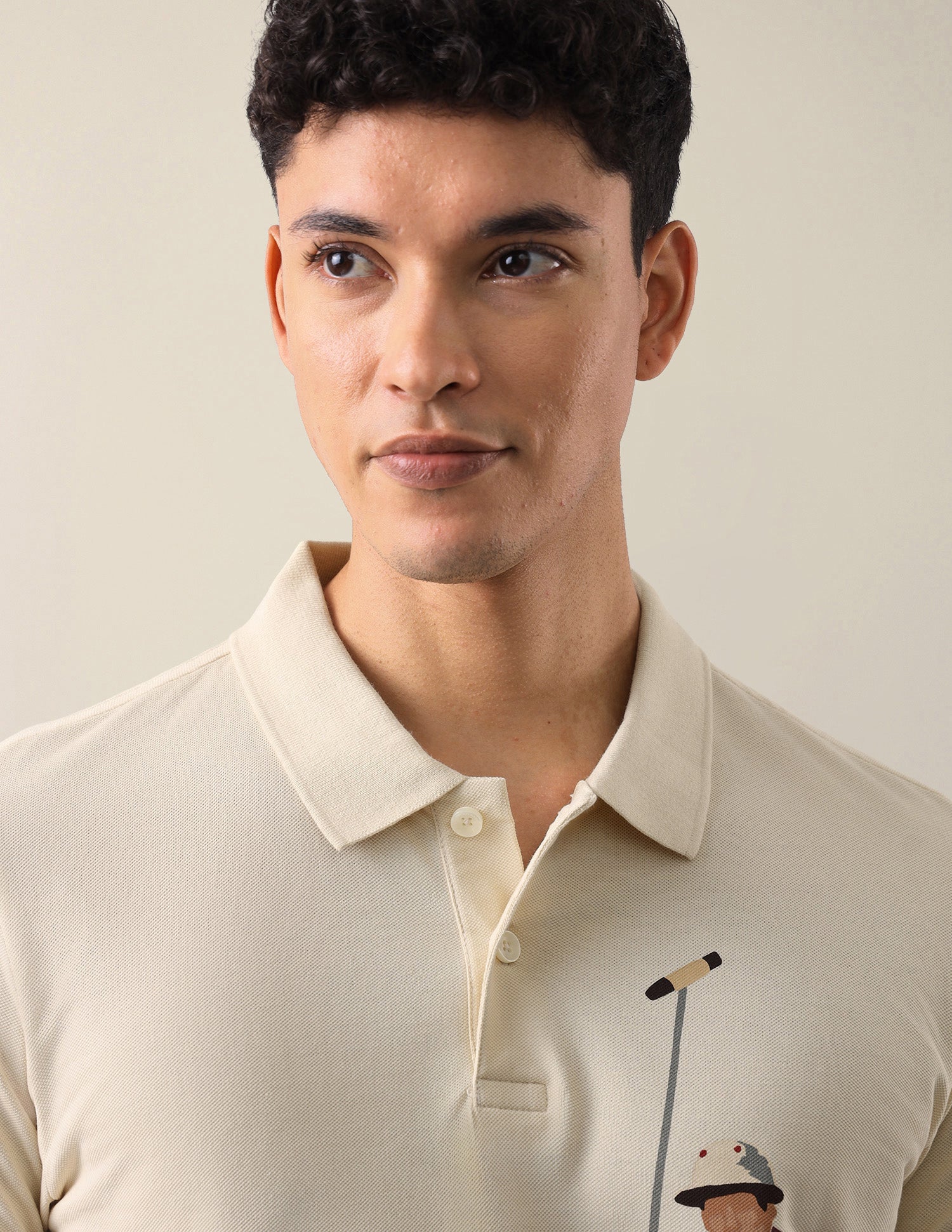 Graphic Brand Printed Slim Fit Polo Shirt Ecru - U.S. Polo Assn. India | Large