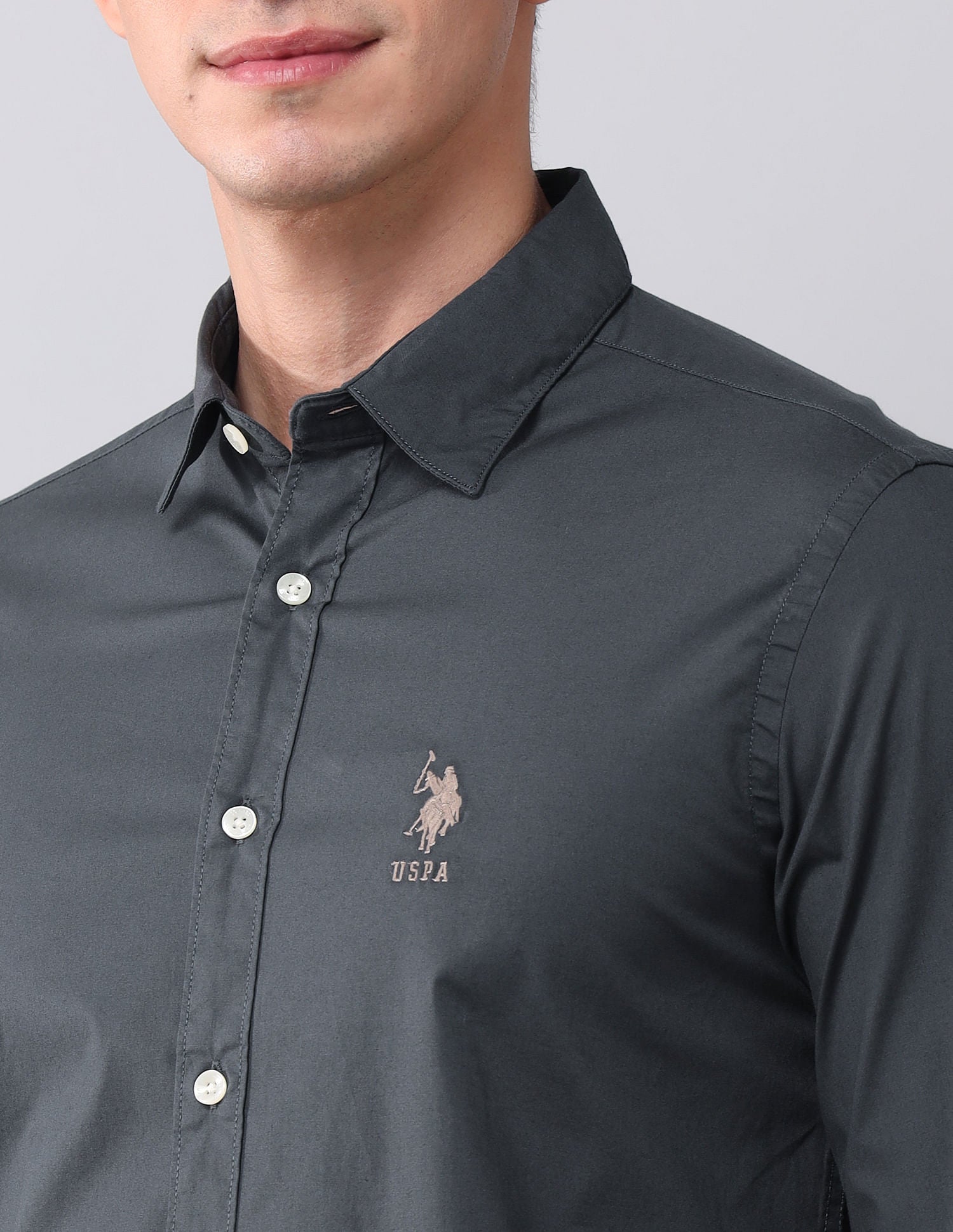 Regular Fit Twill Solid Shirt Charcoal - U.S. Polo Assn. India | Large