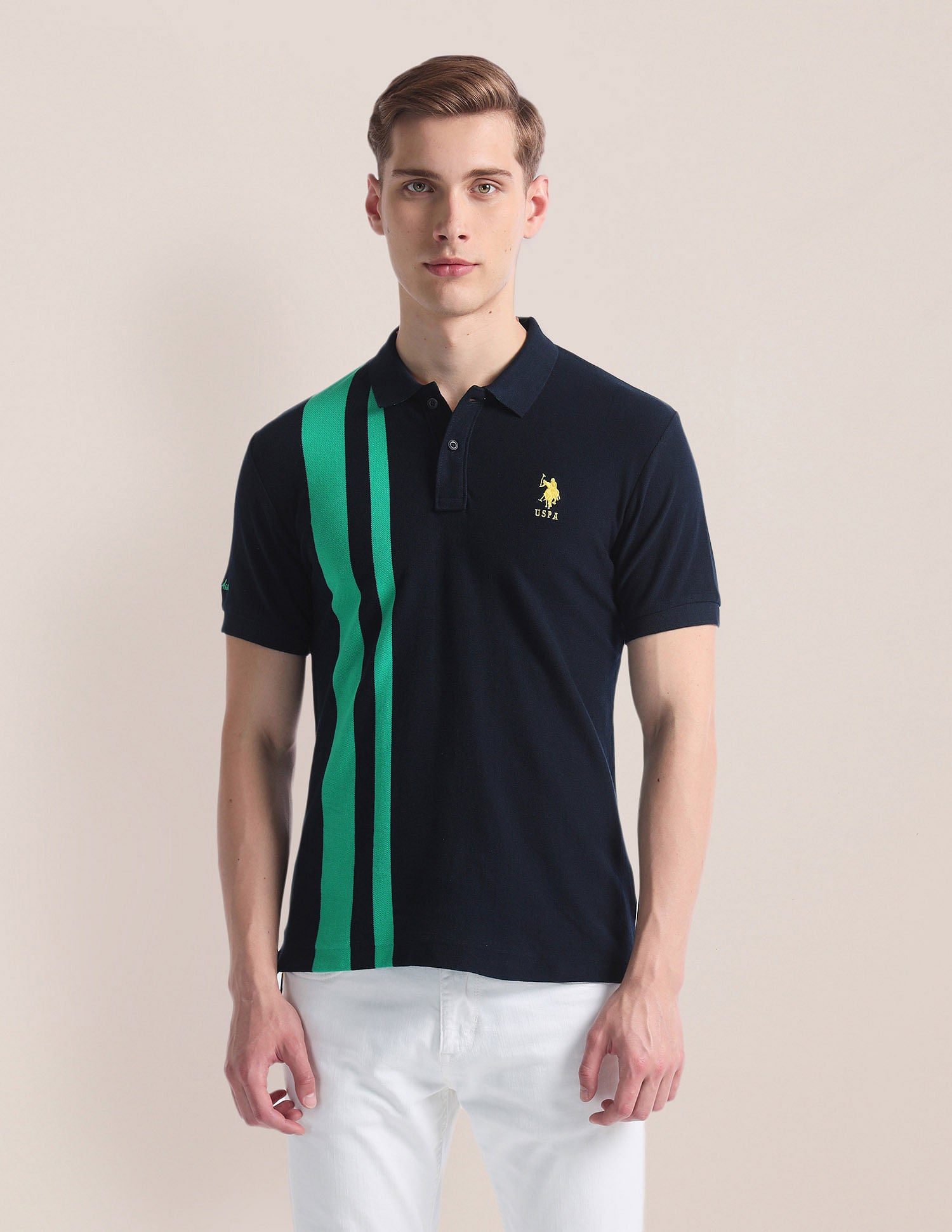 Vertical Stripe Slim Polo Shirt Navy - U.S. Polo Assn. India | Large