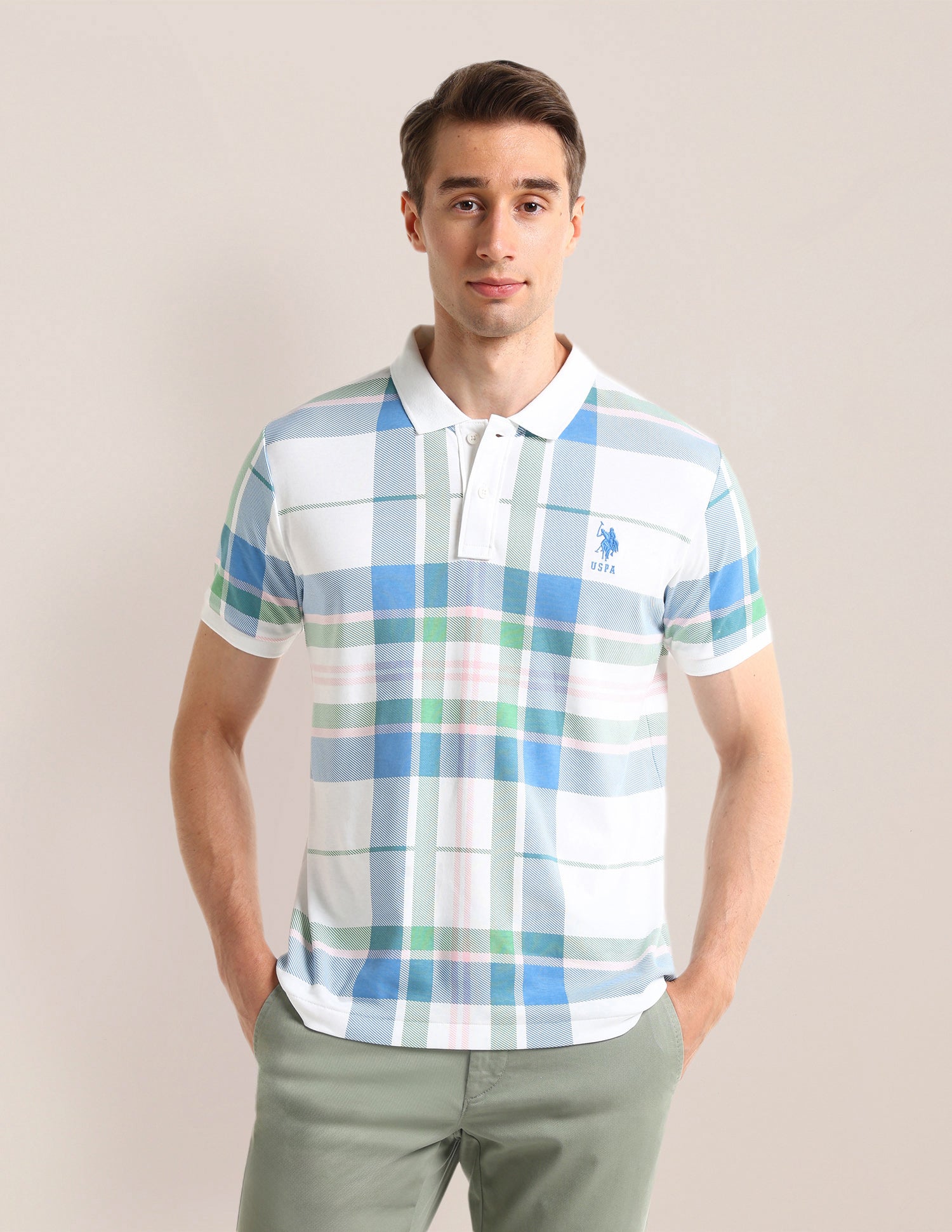 Checked Slim Fit Polo Shirt White - U.S. POLO ASSN. | Large