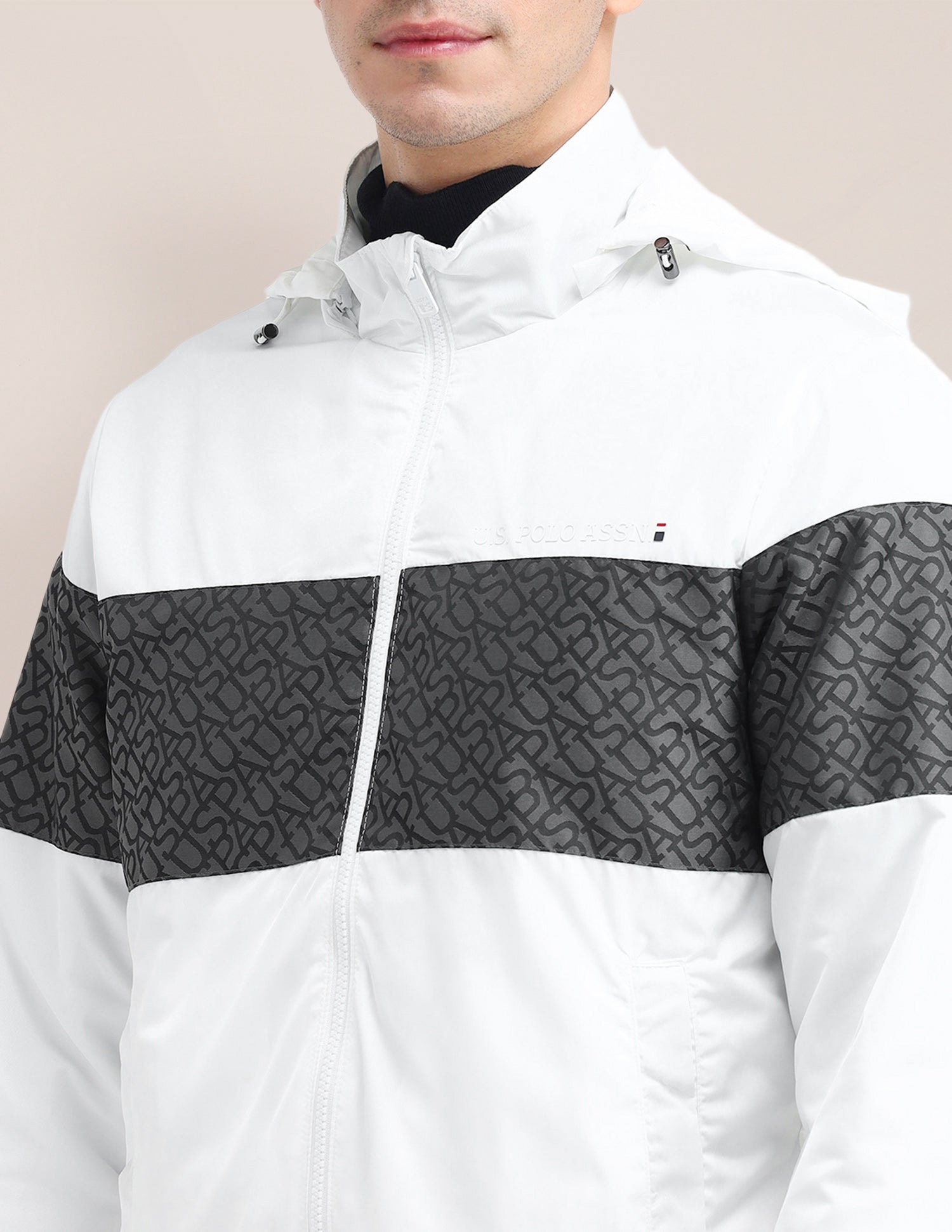 Brand Printed Hooded Jacket White - U.S. Polo Assn. India | Large