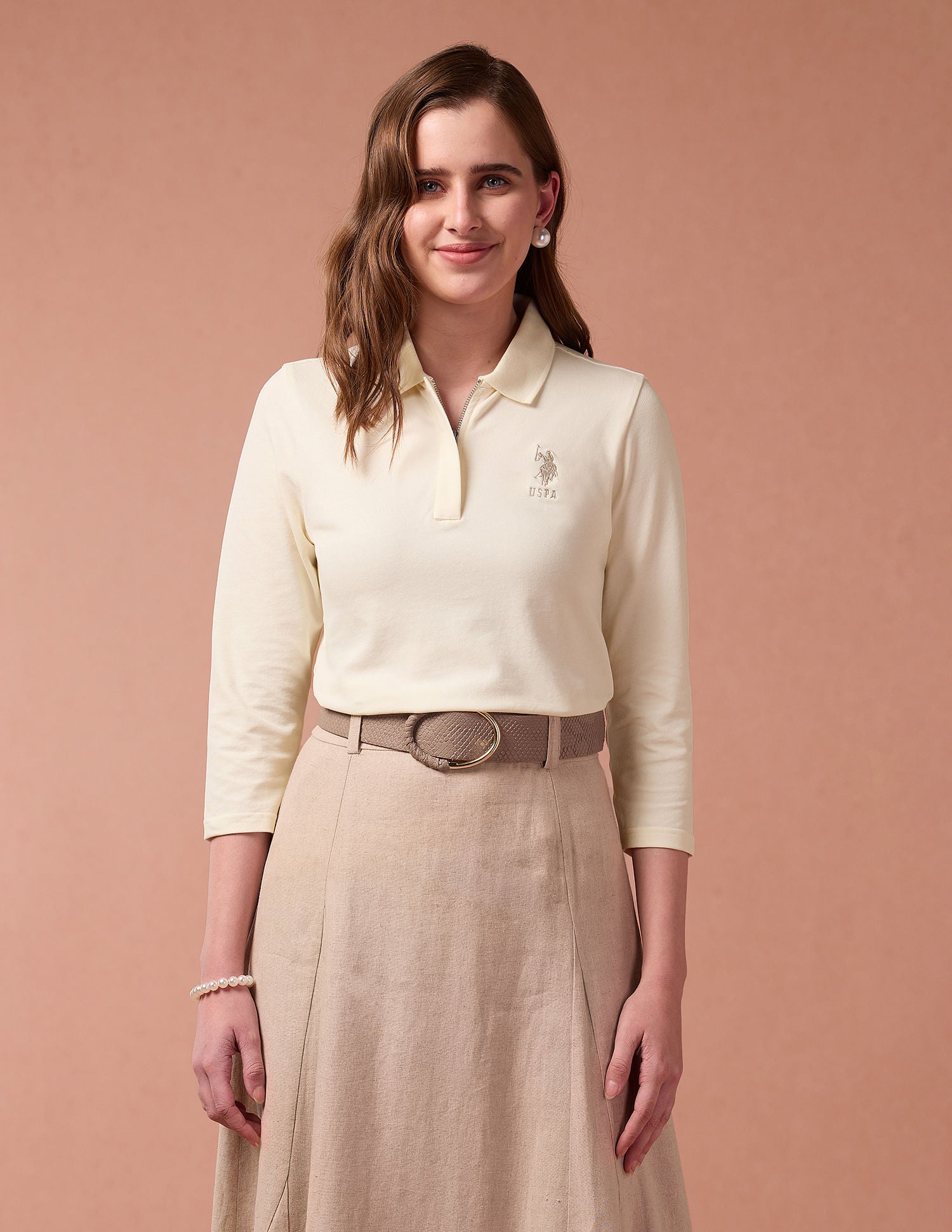 Embroidered Logo Solis Polo Shirt Off White - U.S. POLO ASSN. | Large