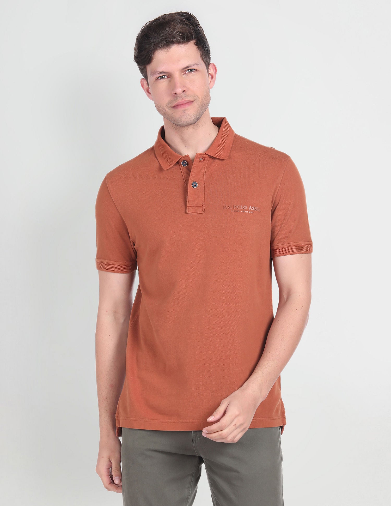 Solid Cotton Polo Shirt Rust - U.S. Polo Assn. India | Large