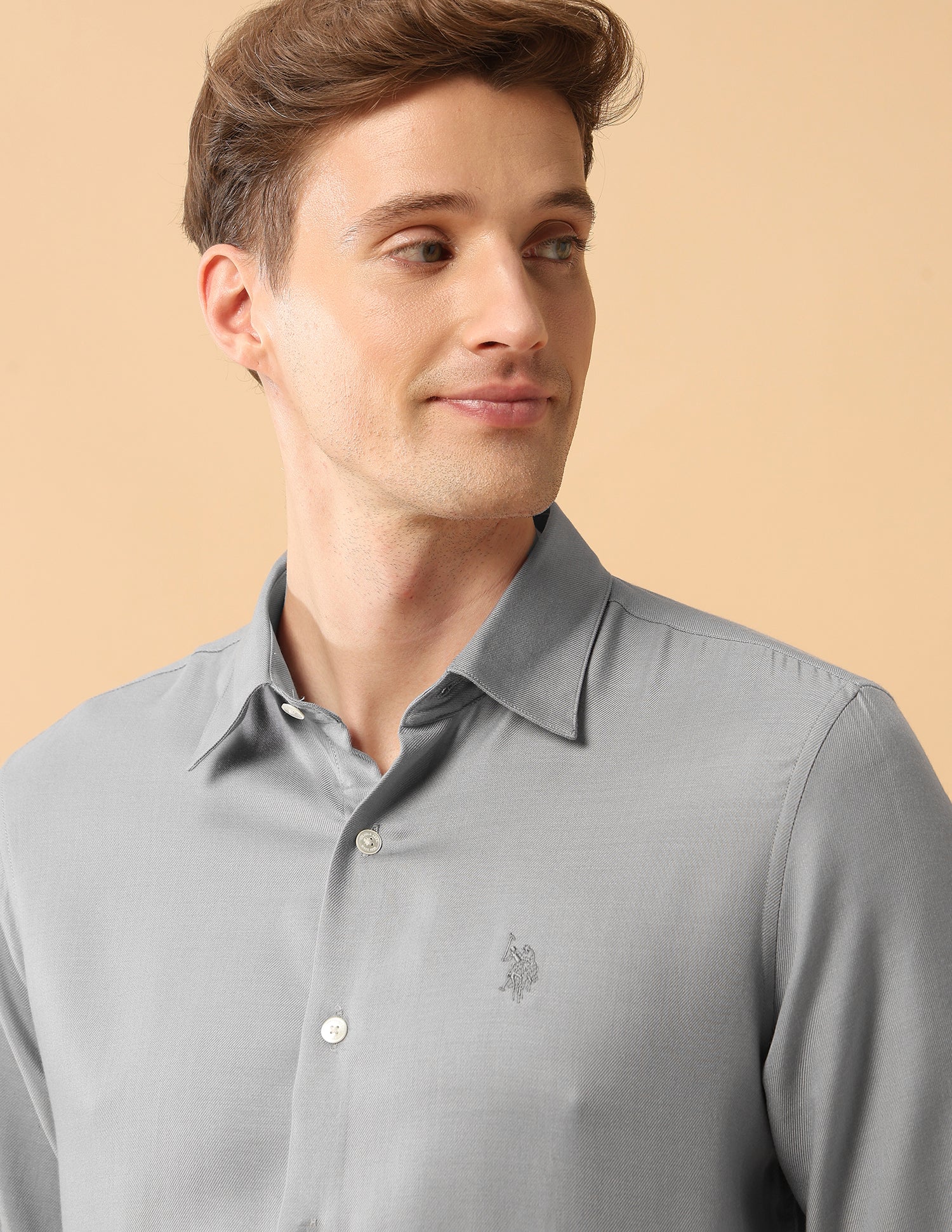 Pacho X Twill Tailored Fit Shirt Grey - U.S. Polo Assn. India | Large