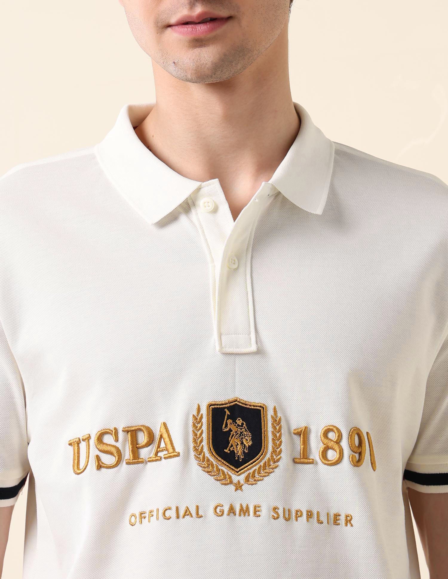 Brand Embroidered Classic Polo Shirt Off White - U.S. Polo Assn. India | Large