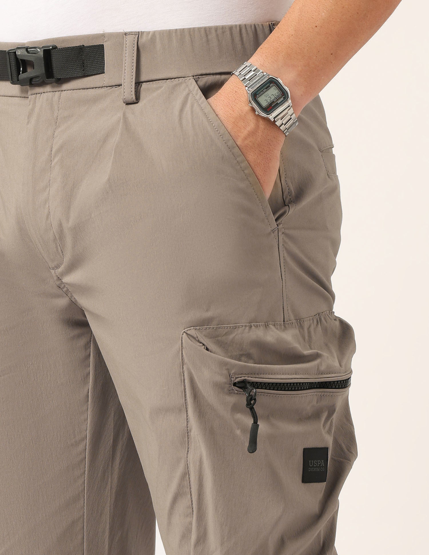 Solid Straight Fit Trousers Khaki - U.S. Polo Assn. India | Large