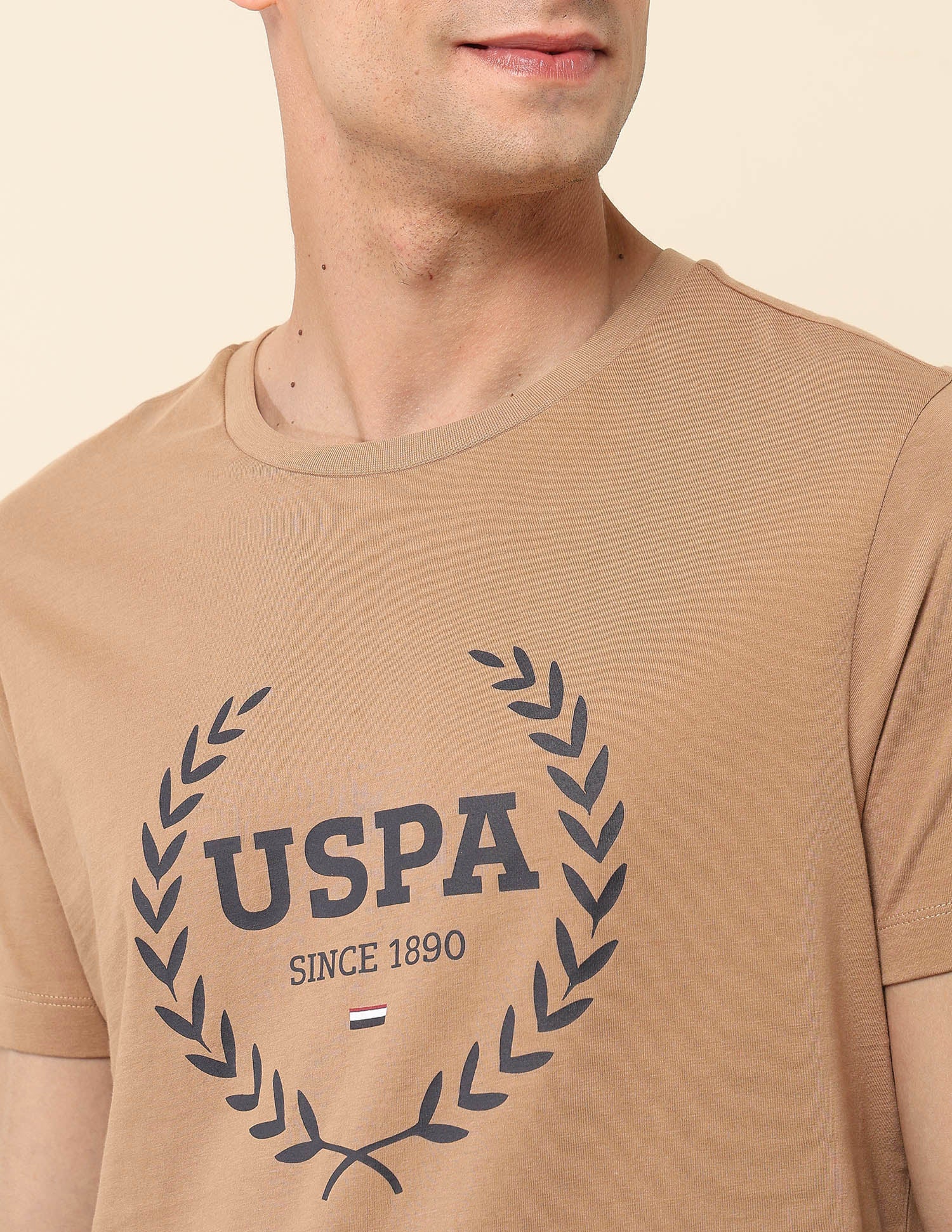 Brand Printed Pure Cotton T-Shirt Beige - U.S. POLO ASSN. | Large