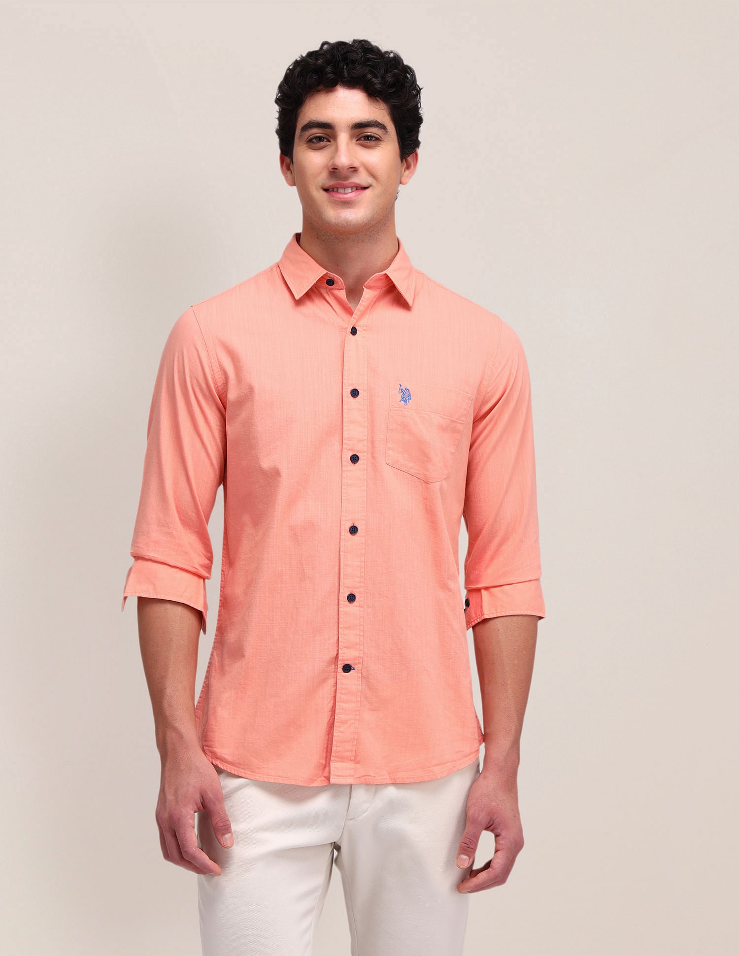 Solid Regular Fit Shirt Peach - U.S. Polo Assn. India | Large