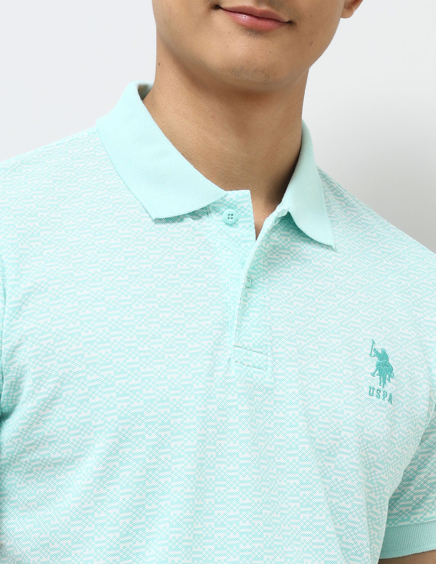 All Over Printed Slim Fit Polo Shirt Light Green - U.S. Polo Assn. India | Large