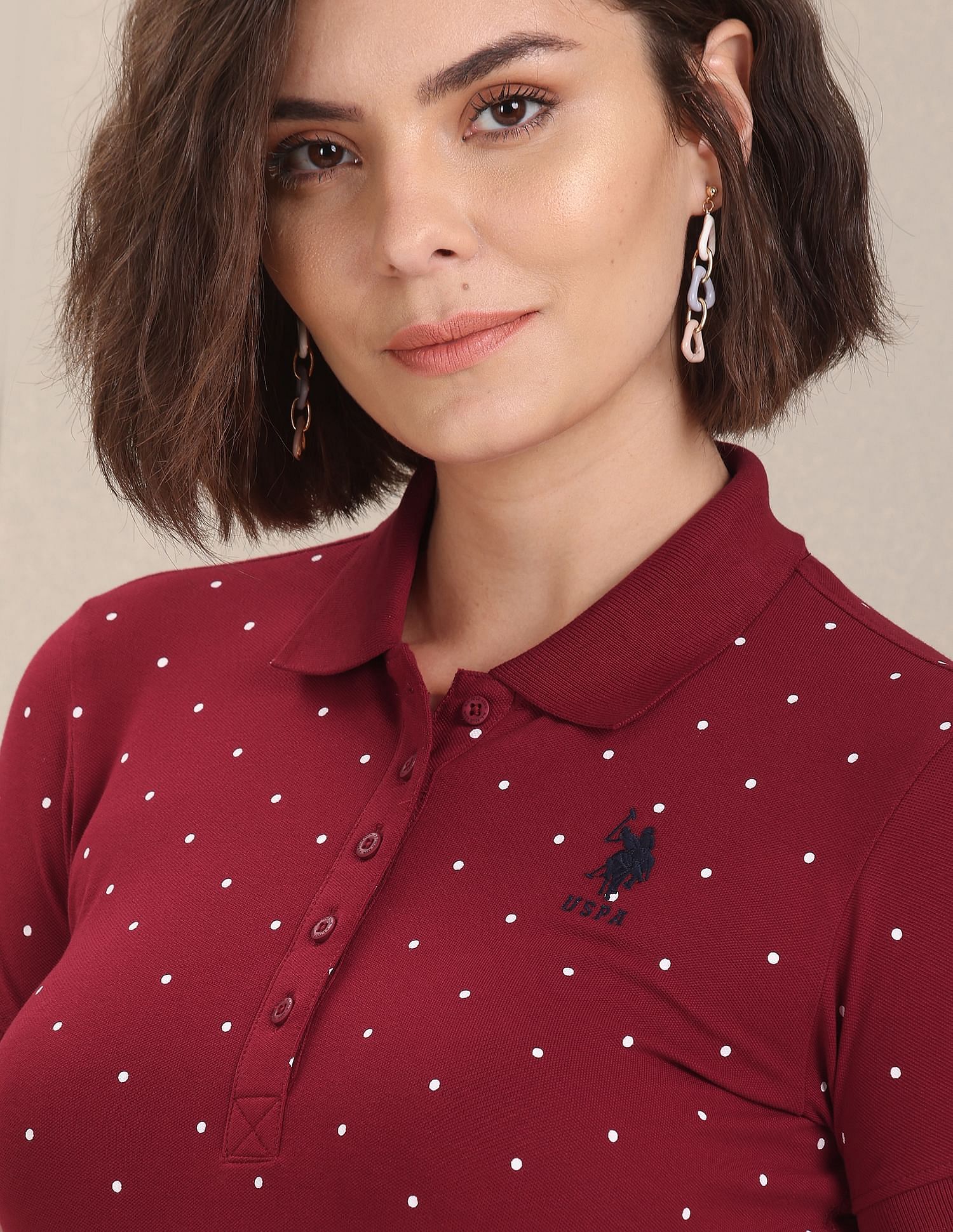 Polka Dot Pique Polo Shirt Dark Red - U.S. POLO ASSN. | Large