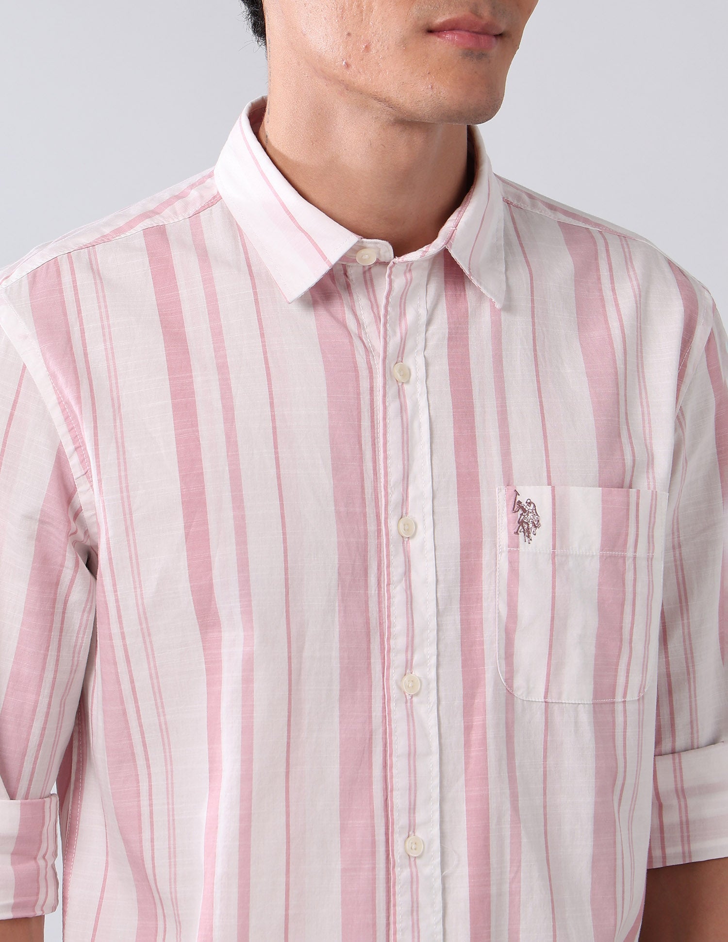Vertical Striped Pure Cotton Shirt Pink - U.S. Polo Assn. India | Large