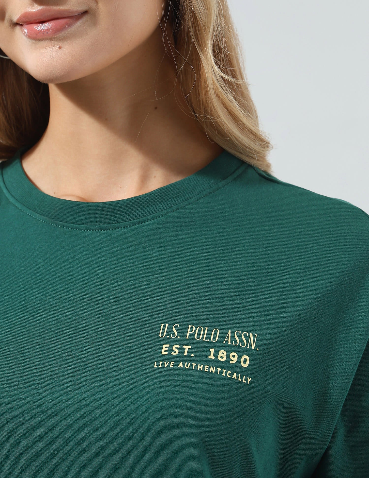 Brand Printed Boyfriend Fit T-Shirt Dark Green - U.S. Polo Assn. India | Large
