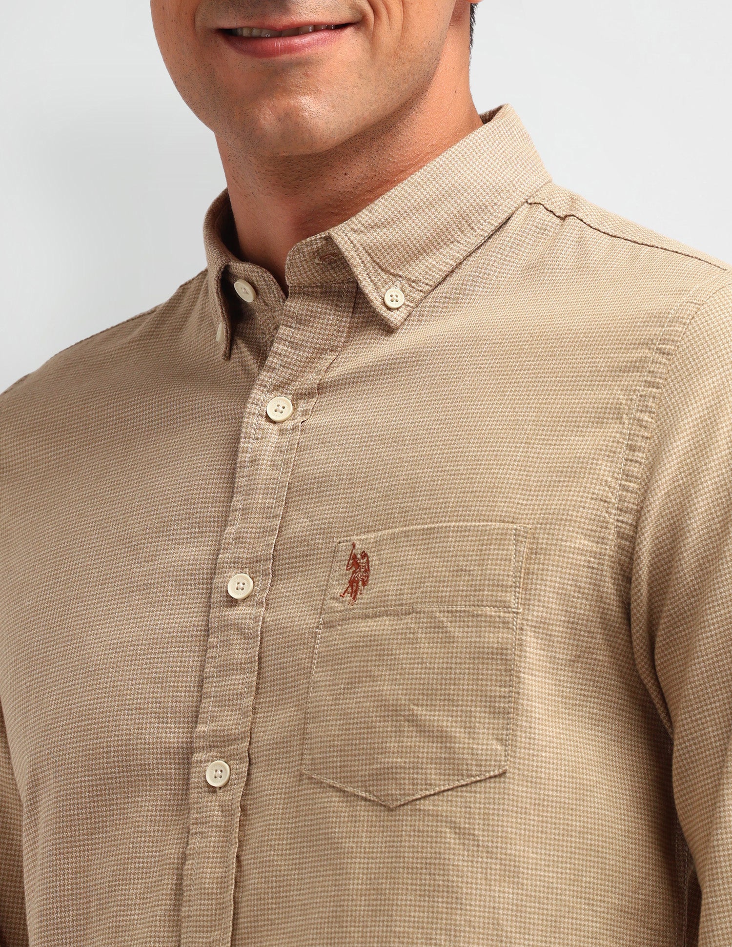 Textured Slim Fit Shirt Khaki - U.S. Polo Assn. India | Large