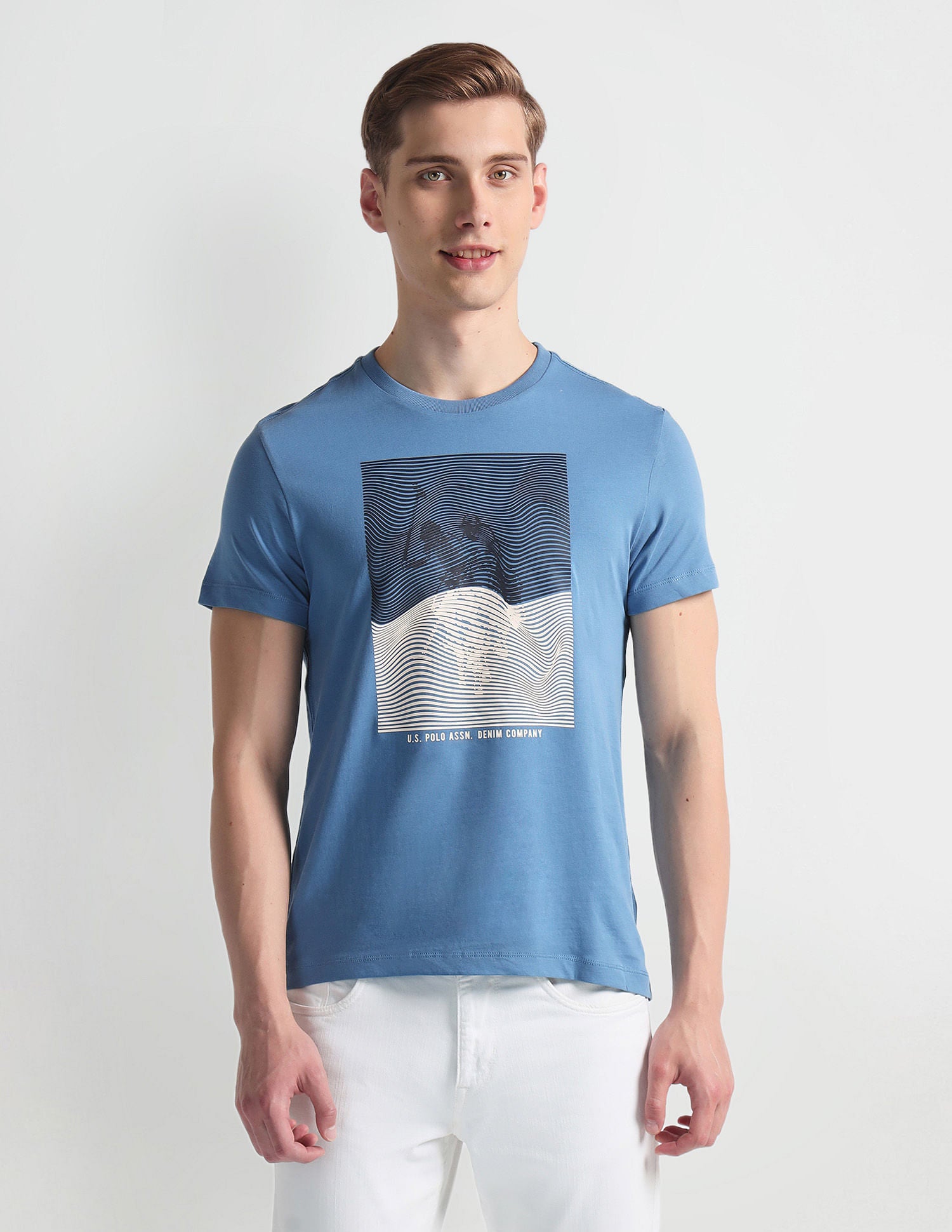 Brand Print Muscle Fit T-Shirt Blue - U.S. Polo Assn. India | Large
