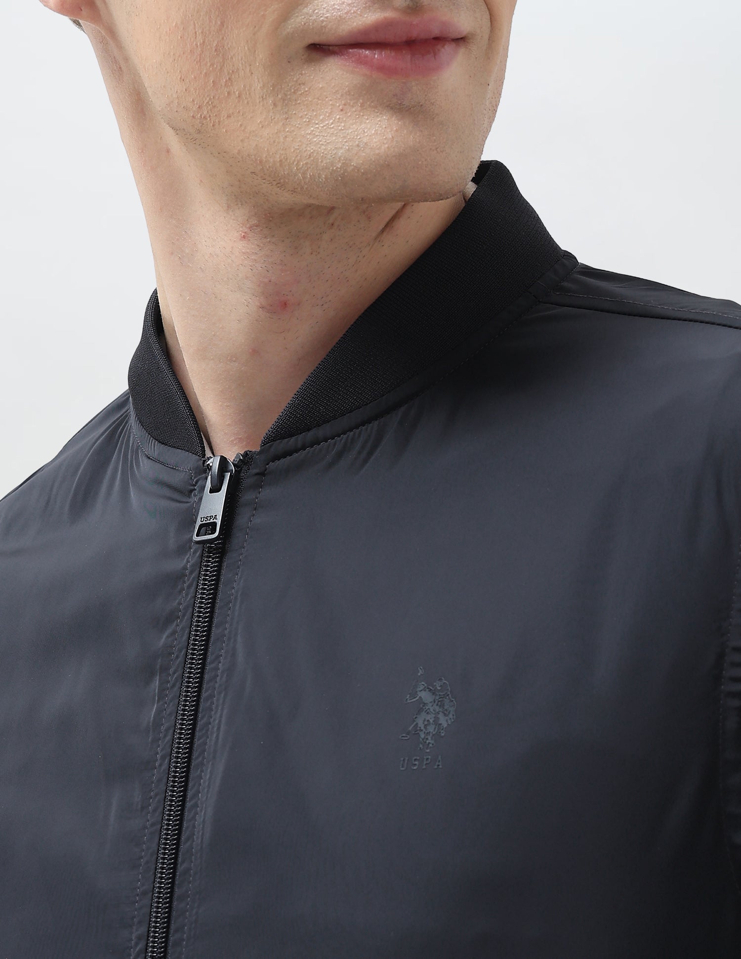 Solid Regular Fit Bomber Jacket Navy - U.S. Polo Assn. India | Large