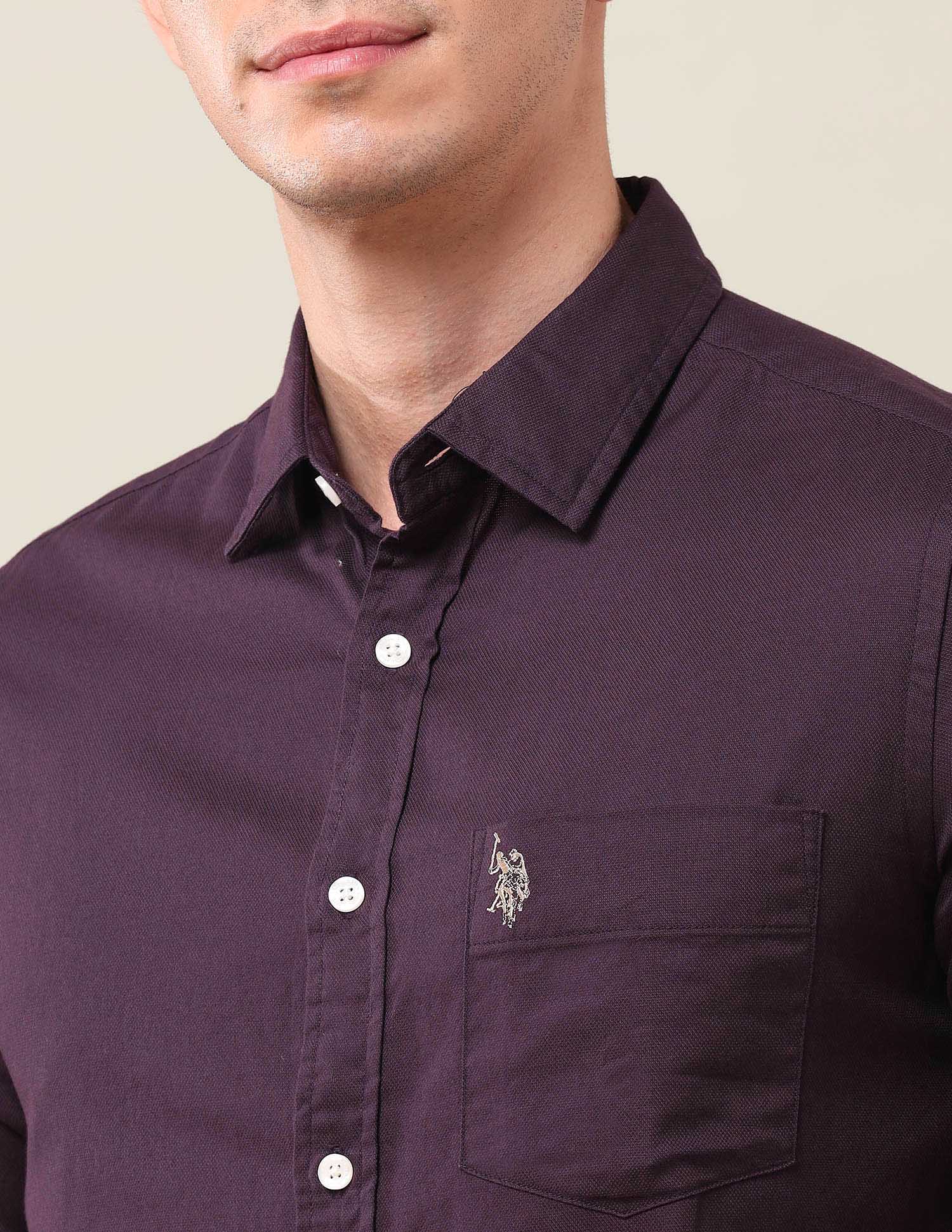 Tailored Fit Solid Shirt Dark Purple - U.S. Polo Assn. India | Large