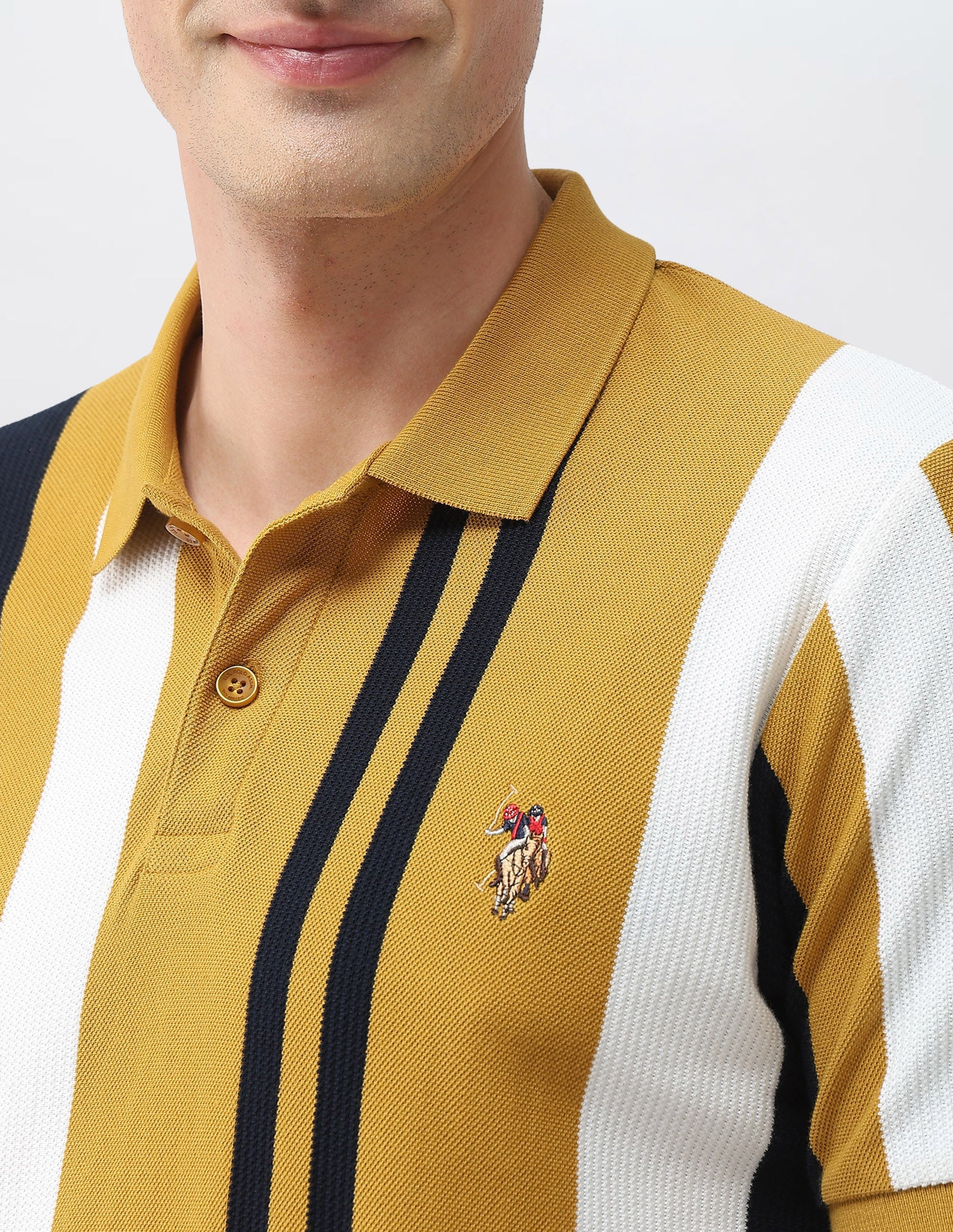 Vertical Striped Slim Fit Polo Shirt Mustard - U.S. Polo Assn. India | Large