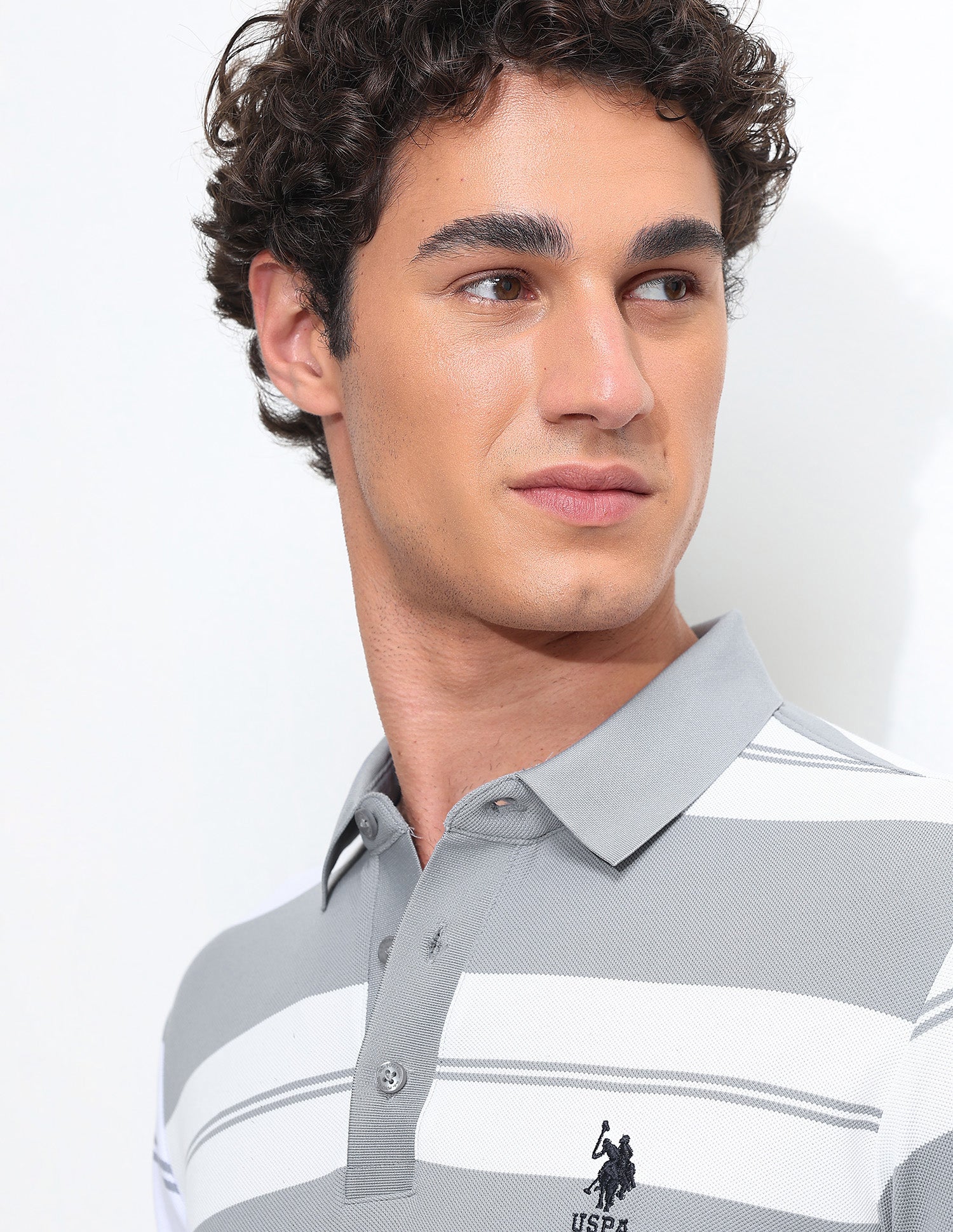 Horizontal Striped Slim Fit Polo Shirt Light Grey - U.S. Polo Assn. India | Large