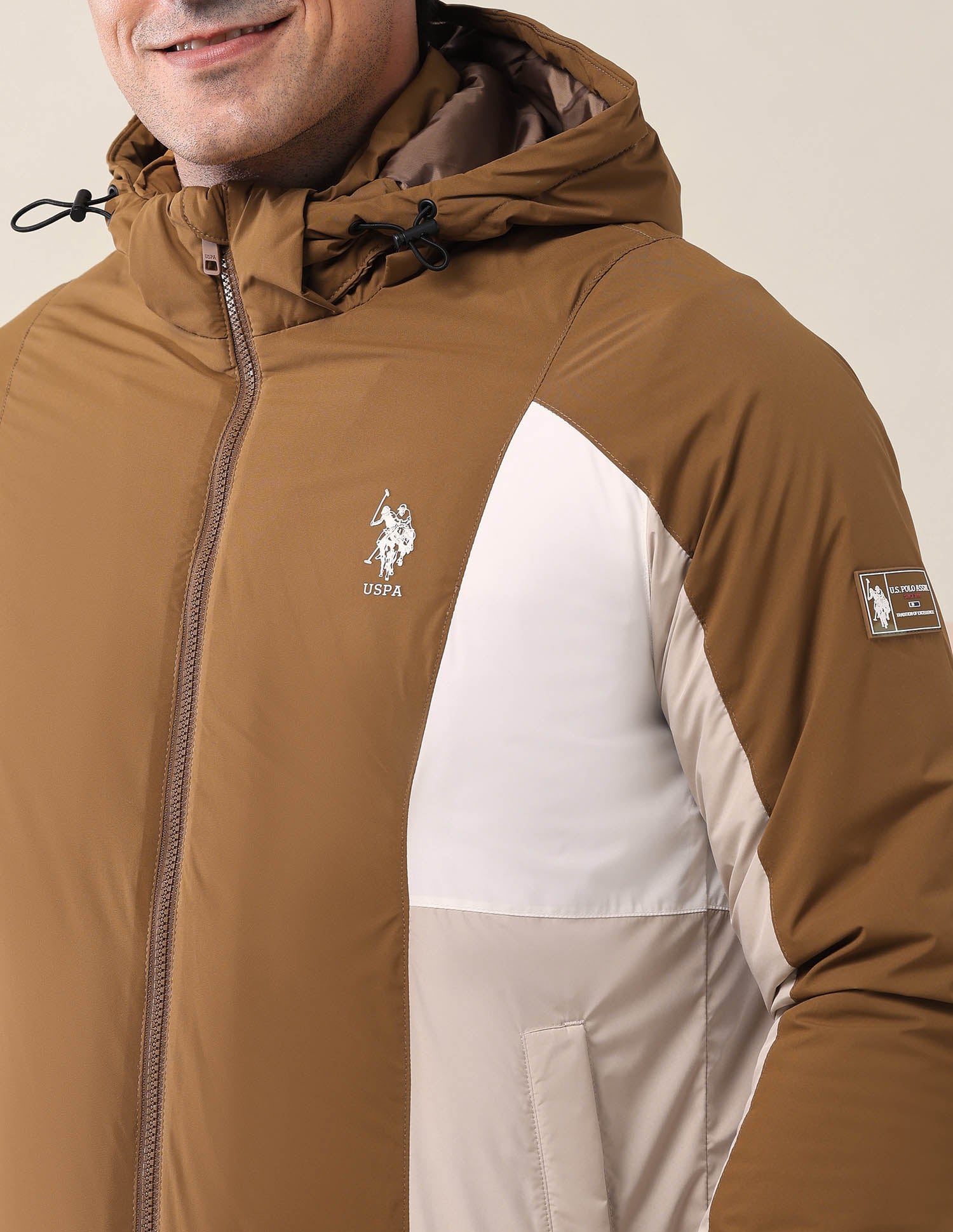 High Neck Regular Fit Jacket Brown - U.S. Polo Assn. India | Large