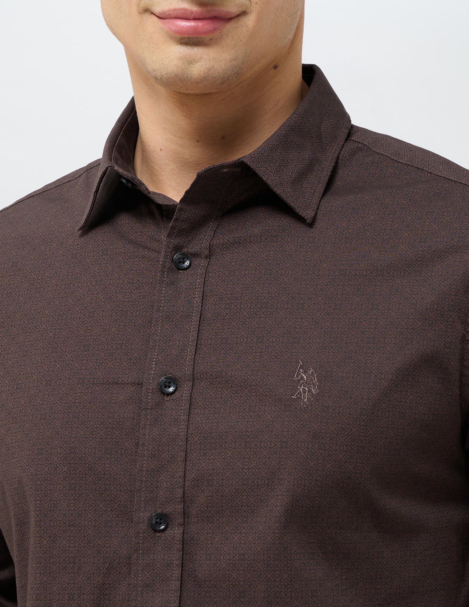 Geometric Printed Tailored Fit Shirt Brown - U.S. POLO ASSN. | Large