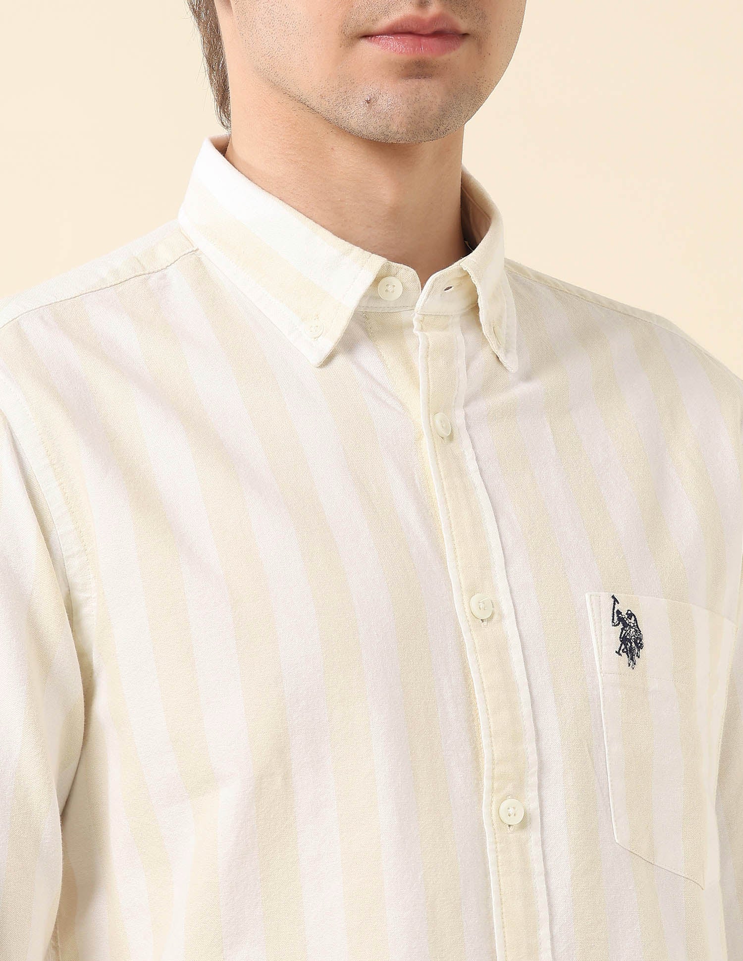 Vertical Striped Oxford Shirt Yellow - U.S. Polo Assn. India | Large