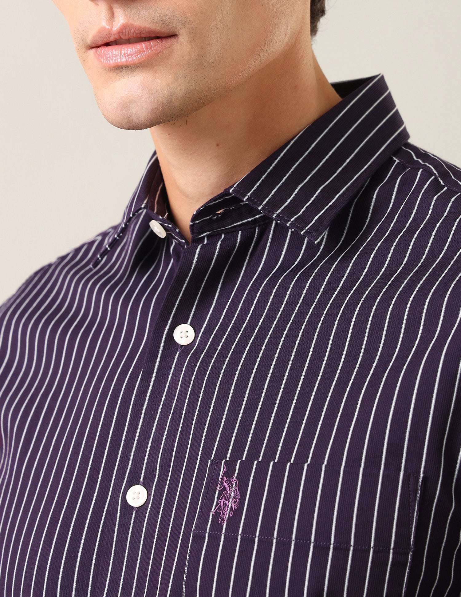 Vertical Striped Tailored Fit Shirt Purple - U.S. Polo Assn. India | Large