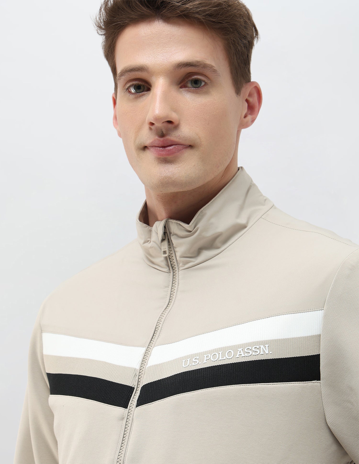 Solid Regular Fit Jacket Khaki - U.S. Polo Assn. India | Large
