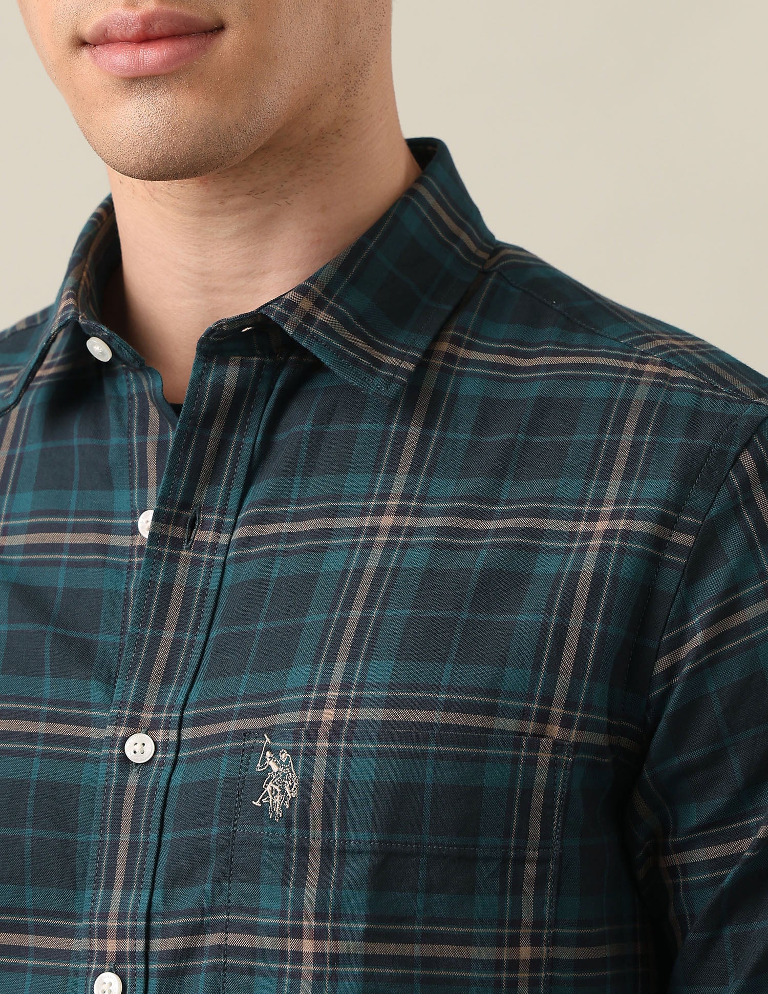 Tailored Fit Tartan Checked Shirt Teal - U.S. Polo Assn. India | Large