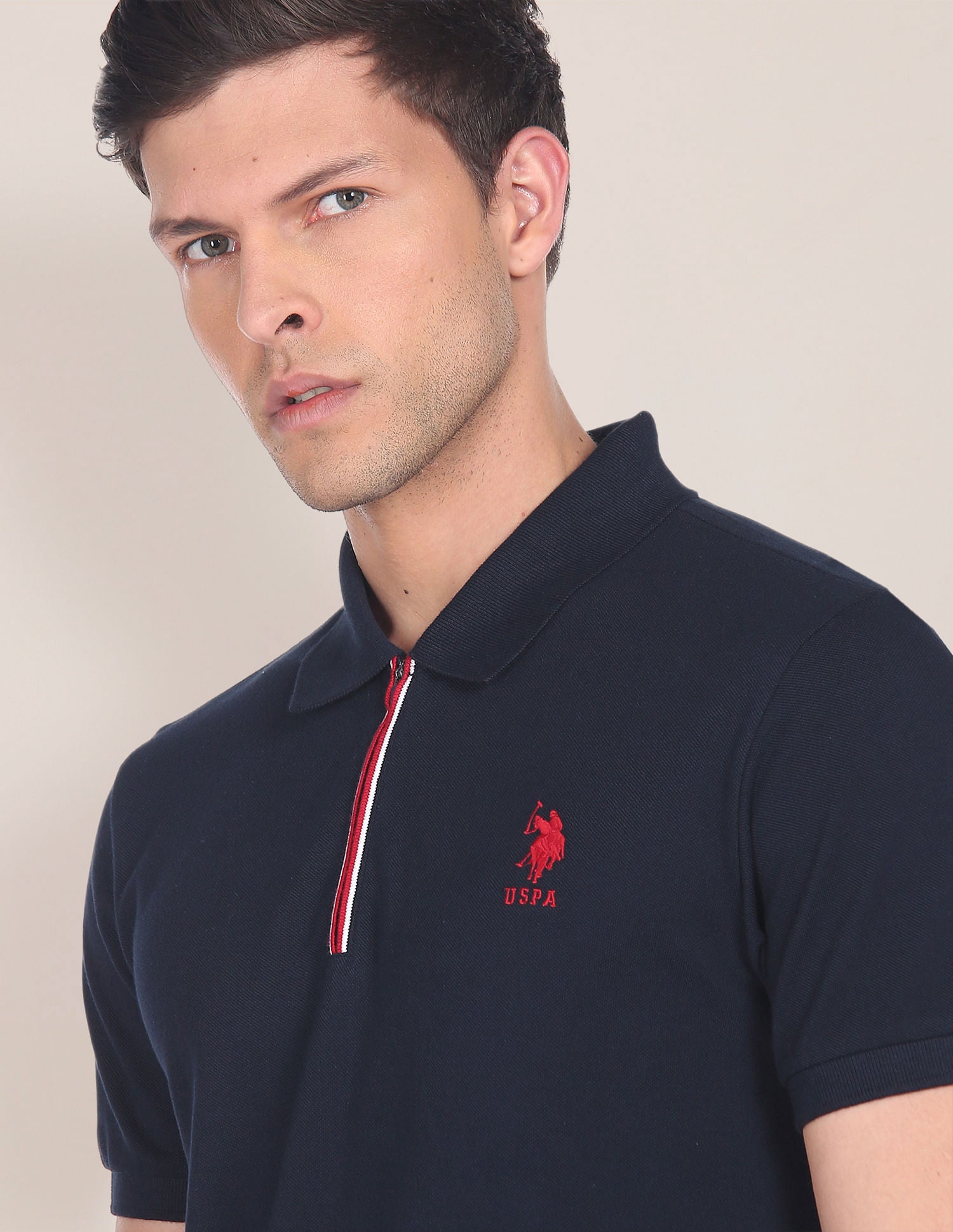 Zipper Cotton Polo Shirt Navy - U.S. Polo Assn. India | Large