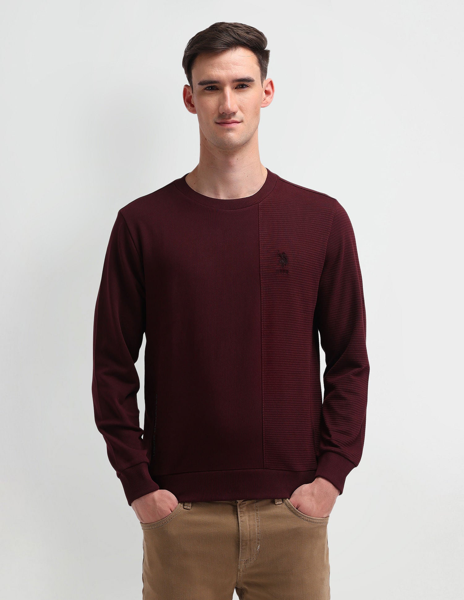 Solid Regular Fit Sweatshirt Truffle - U.S. POLO ASSN. | Large