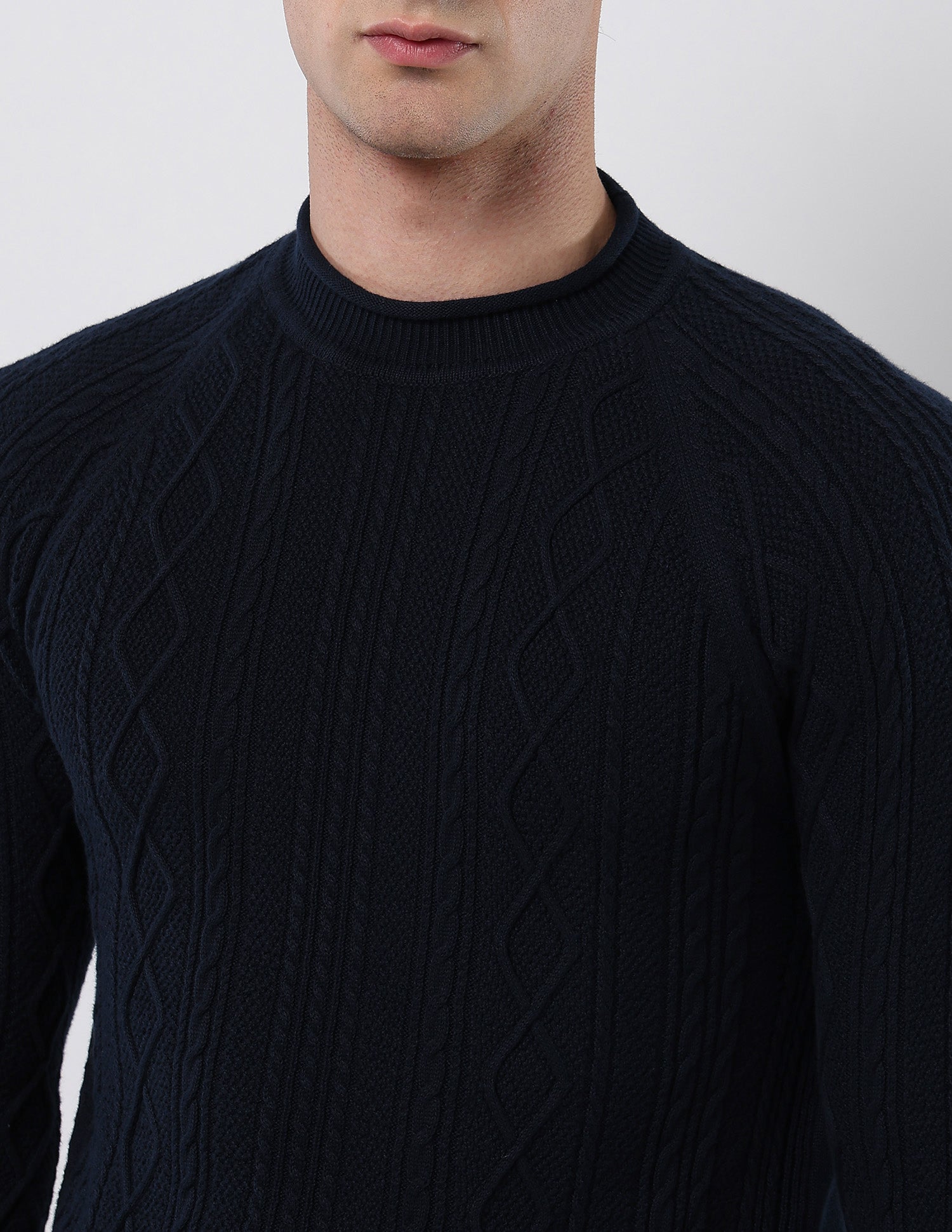 Cable Patterned Knit Regular Fit Sweater Navy - U.S. POLO ASSN. | Large