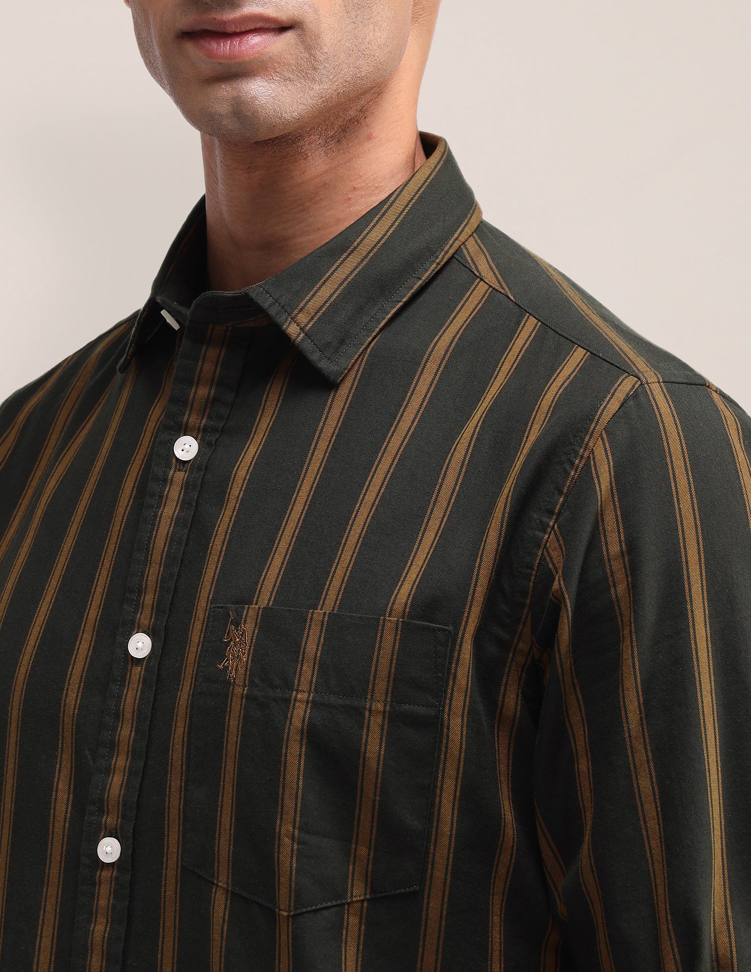 Vertical Striped Twill Shirt Ochre - U.S. Polo Assn. India | Large