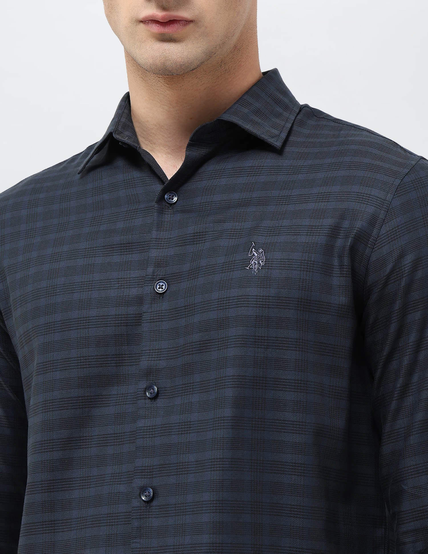 Glen Checked Twill Shirt Navy - U.S. POLO ASSN. | Large