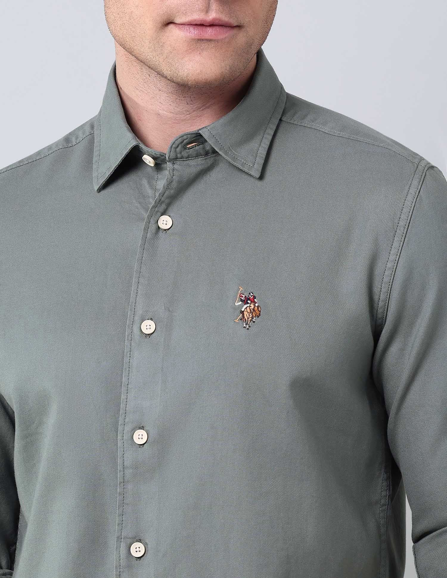 Solid Pure Cotton Twill Shirt Teal - U.S. Polo Assn. India | Large